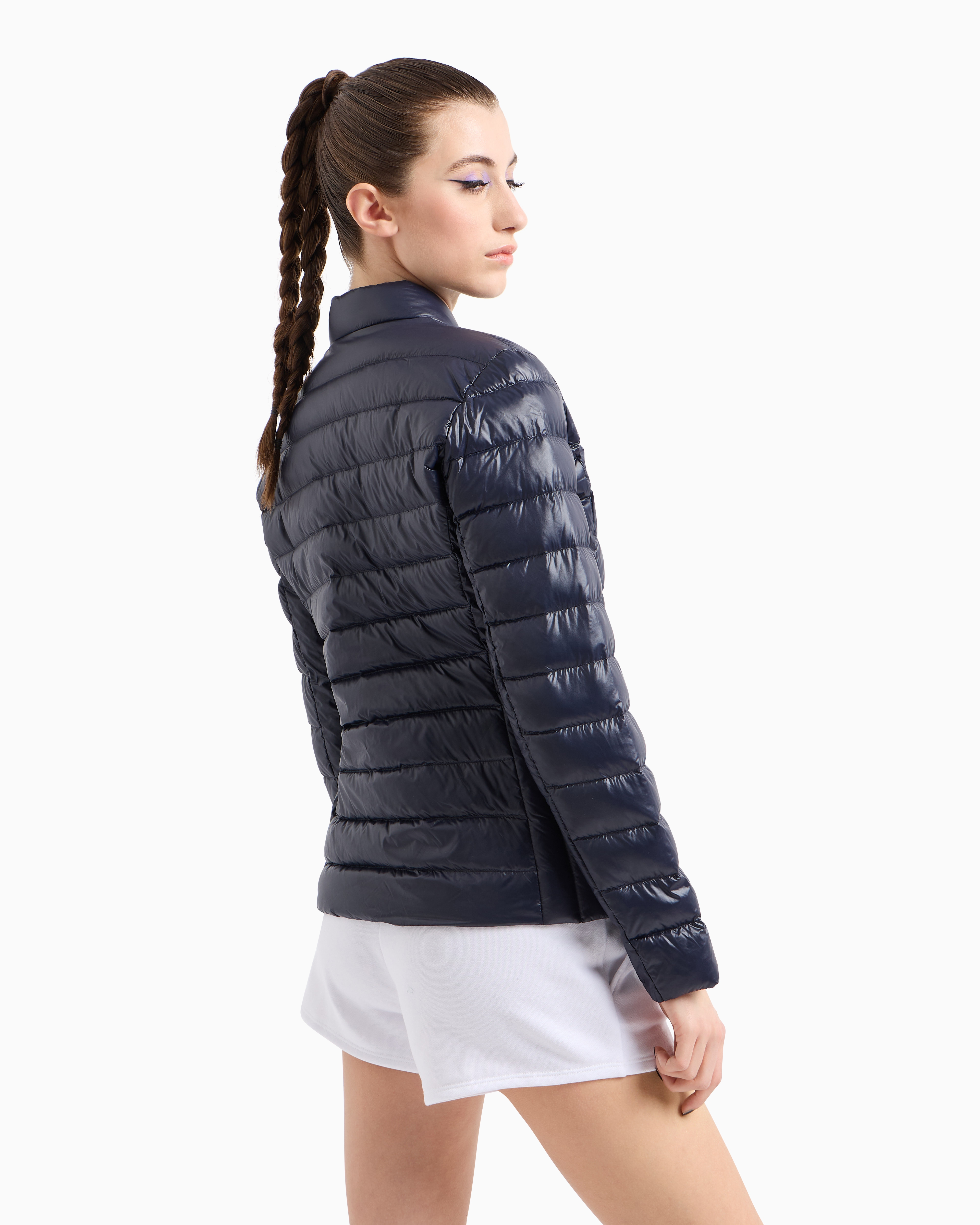 Armani Exchange - Shiny fabric down jacket, Woman, Navy_blue, Size:
