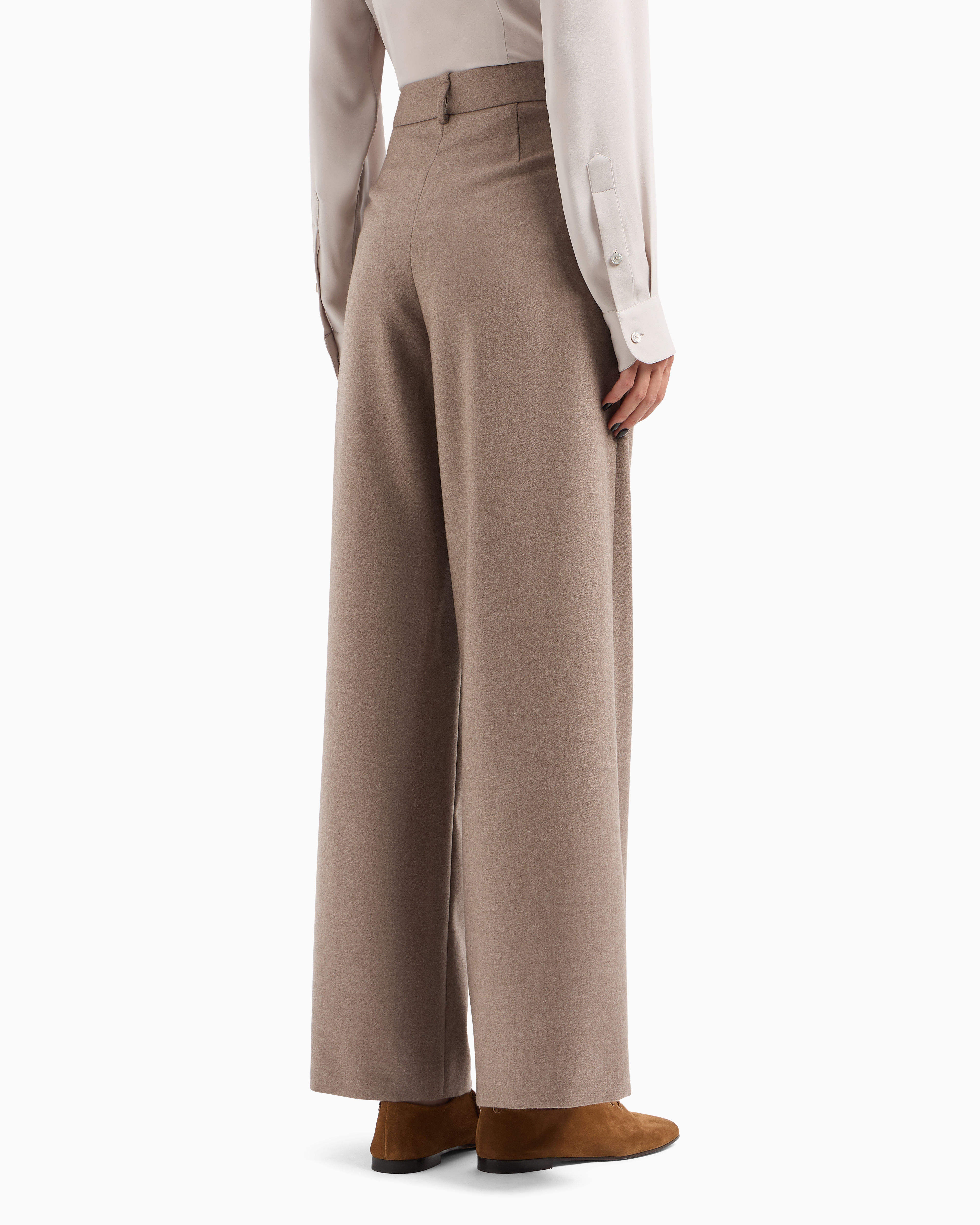 Giorgio Armani Wide-leg Trousers In Cashmere Flannel In Sand