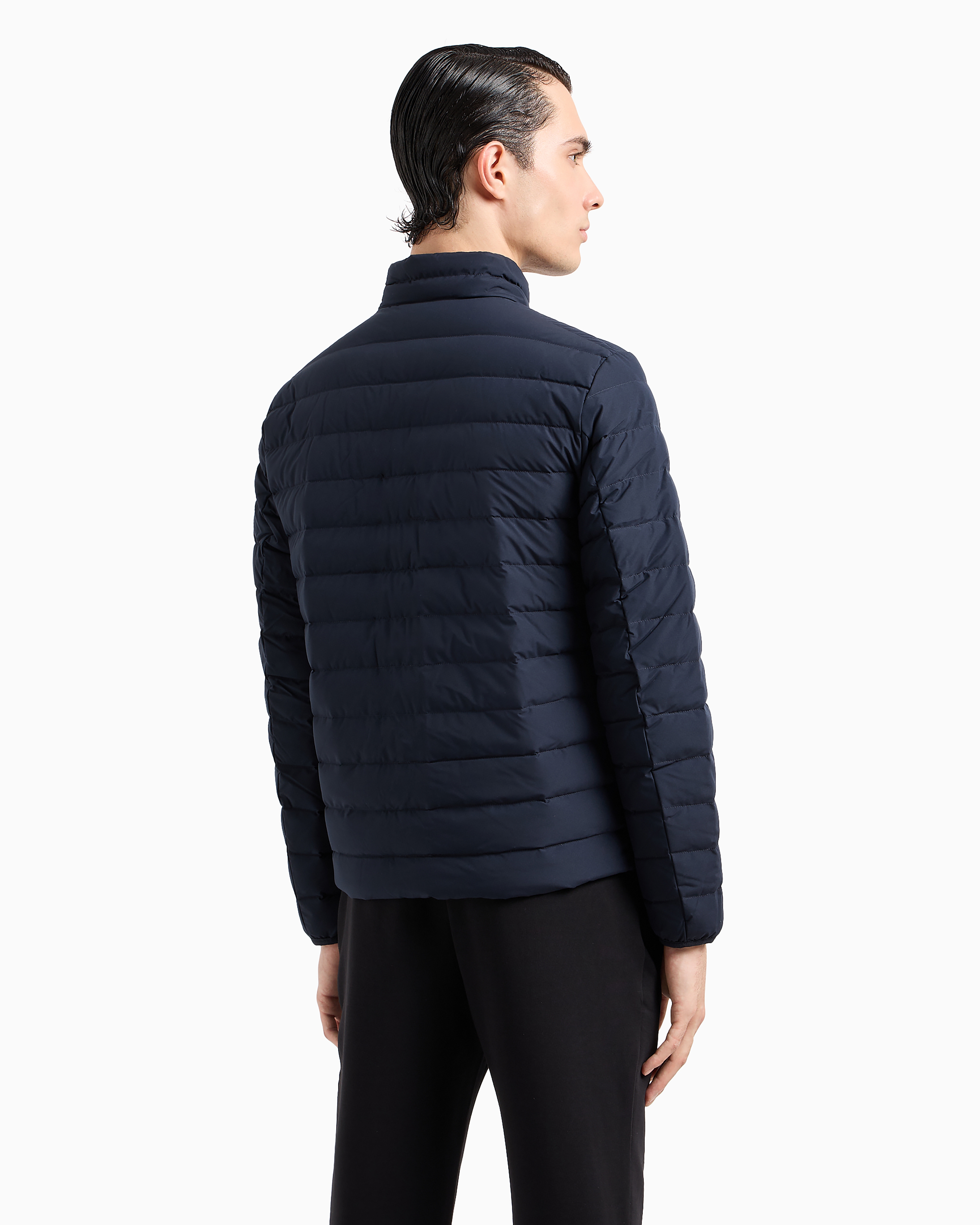 Quilted nylon full-zip down jacket with eagle logo patch