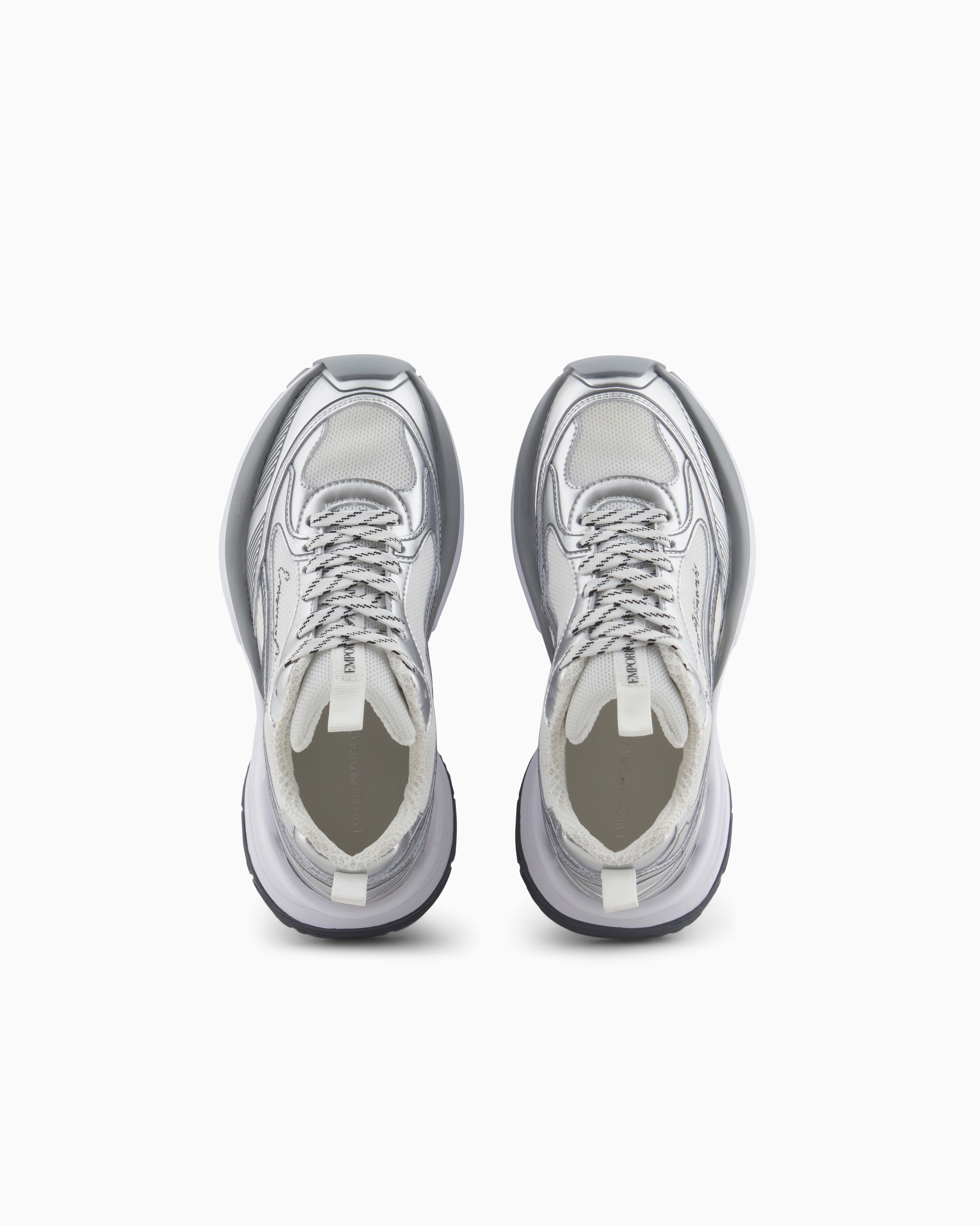 Mesh sneakers with laminated details and signature logo