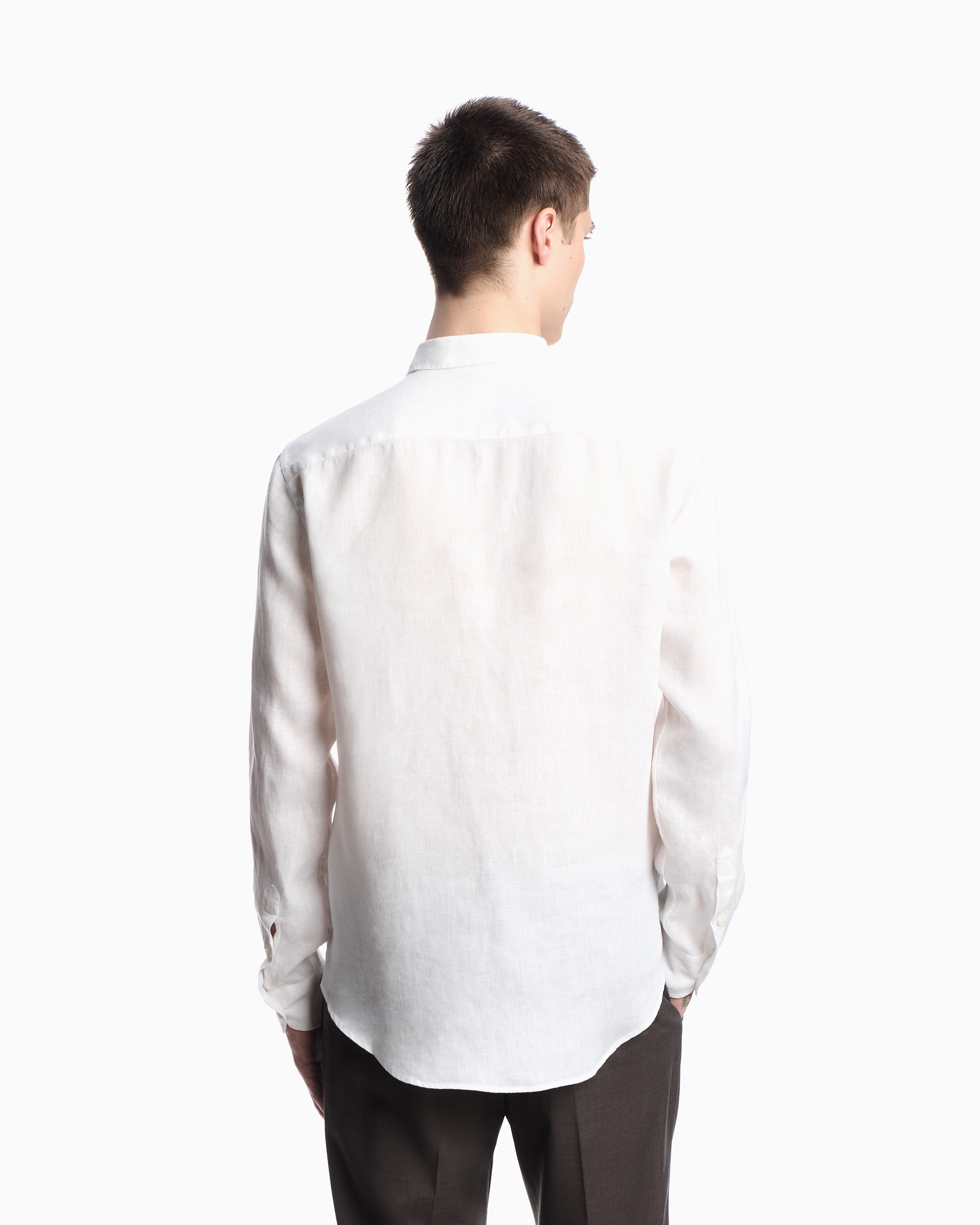 Emporio Armani - Garment-dyed linen shirt with French collar, Man, White, Size: