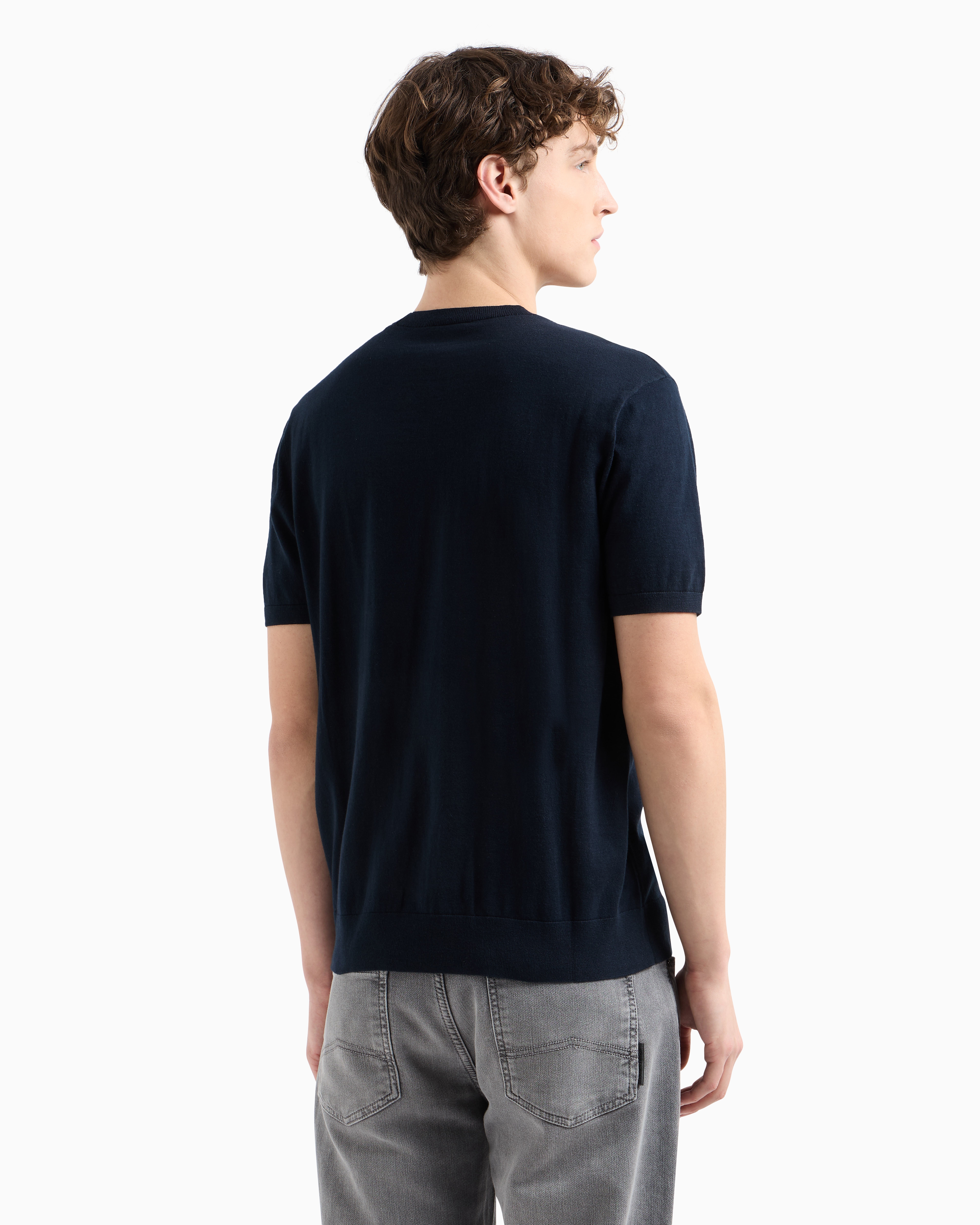 Armani Exchange -  Organic Cotton Knit T-Shirt, Man, Navy Blue, Size: