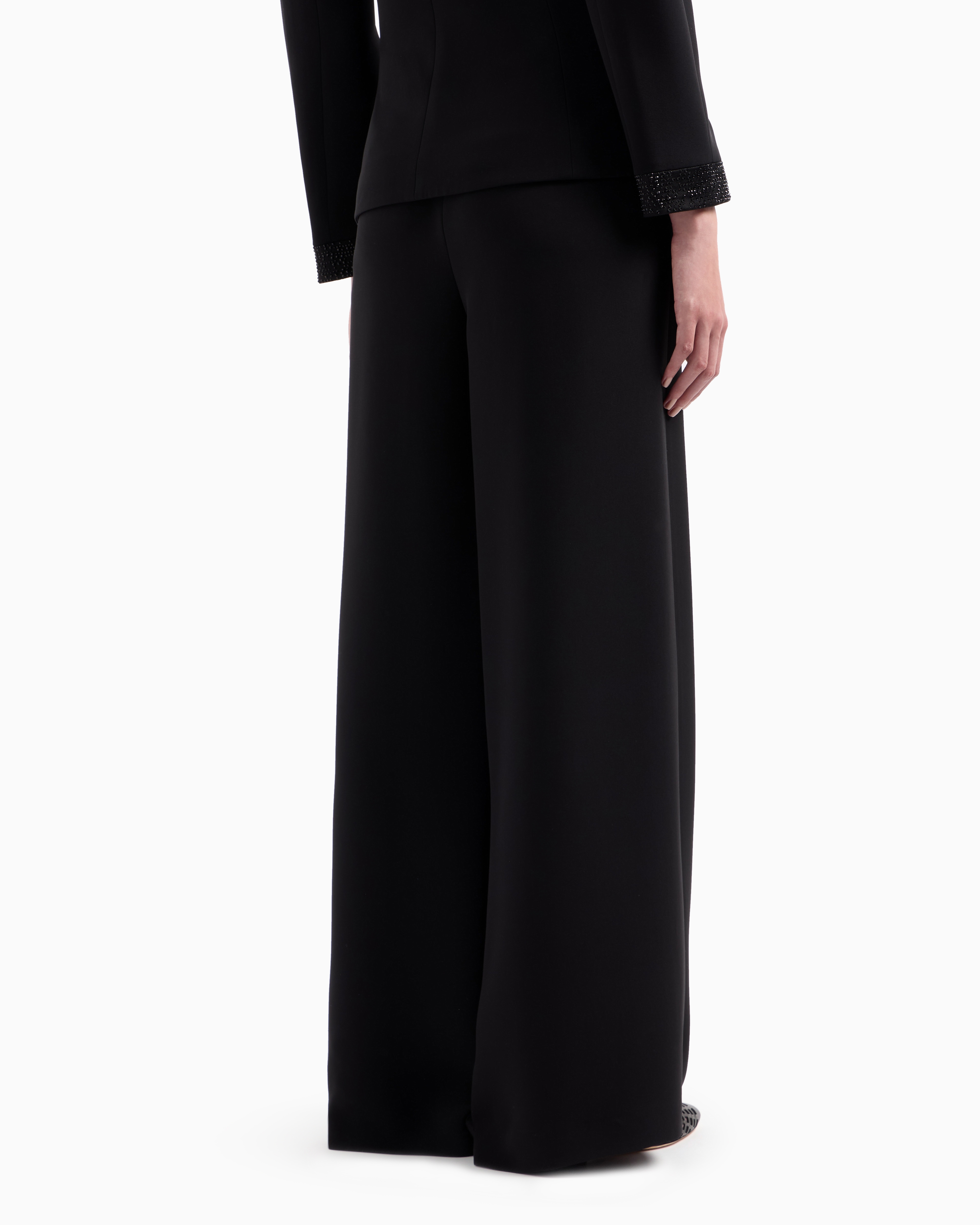 Giorgio Armani Silk Cady Trousers With An Embroidered Waistband In Black
