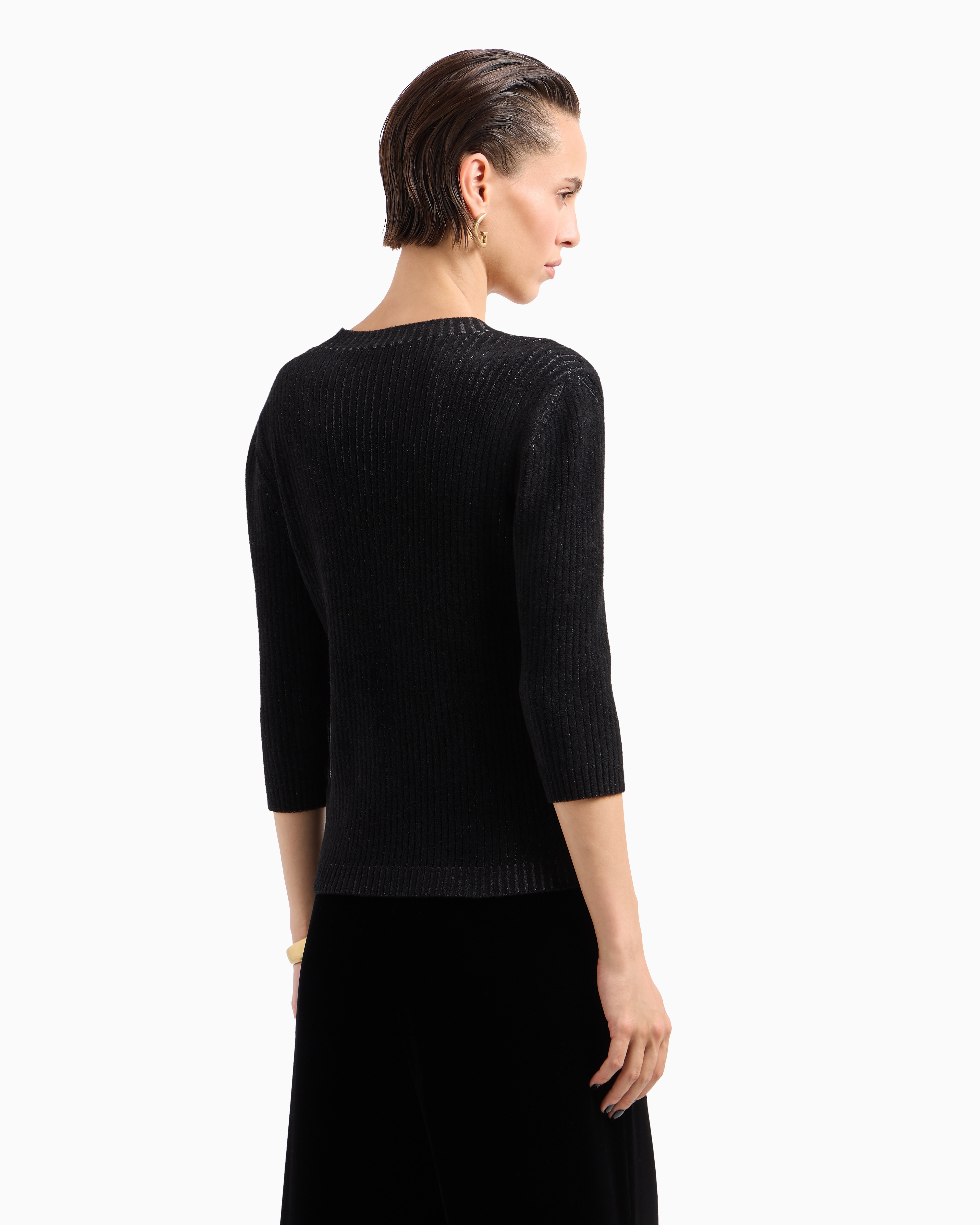 Giorgio Armani Virgin Wool And Viscose-blend V-neck Jumper In Black