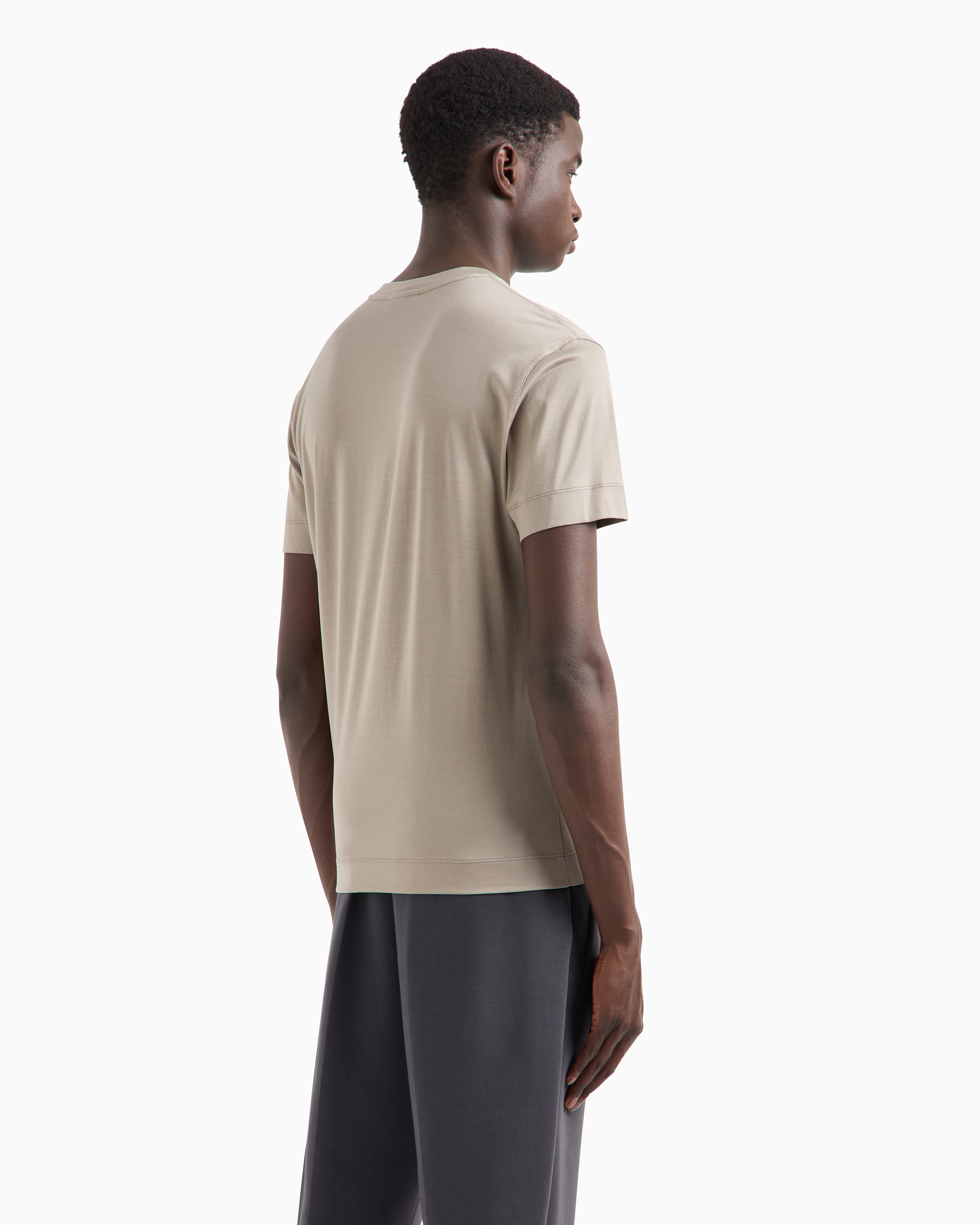 Emporio Armani -  Lyocell-blend jersey T-shirt with oversized EA logo, Man, Beige, Size: