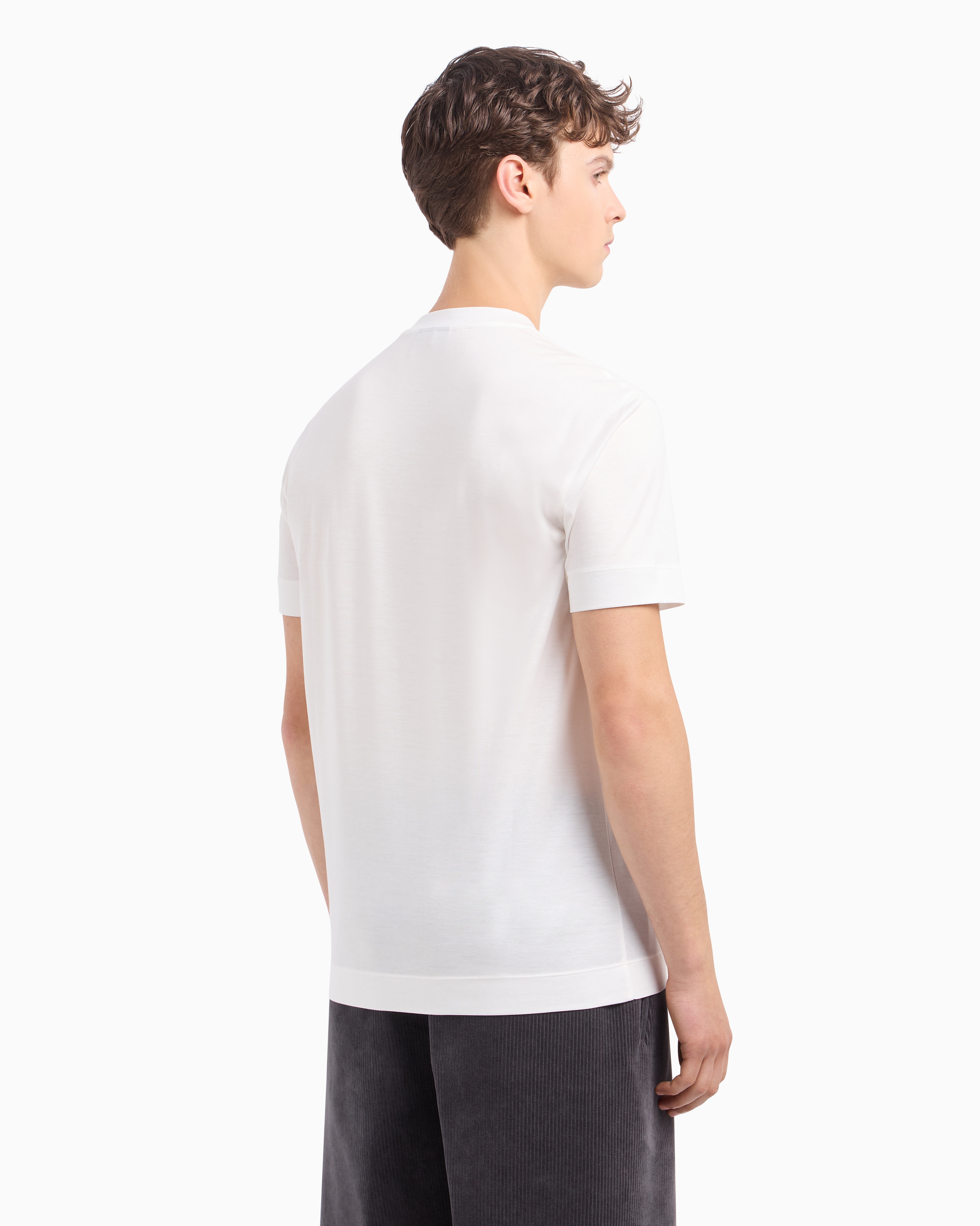 Emporio Armani -  Lyocell-blend jersey T-shirt with oversized EA logo, Man, White, Size: