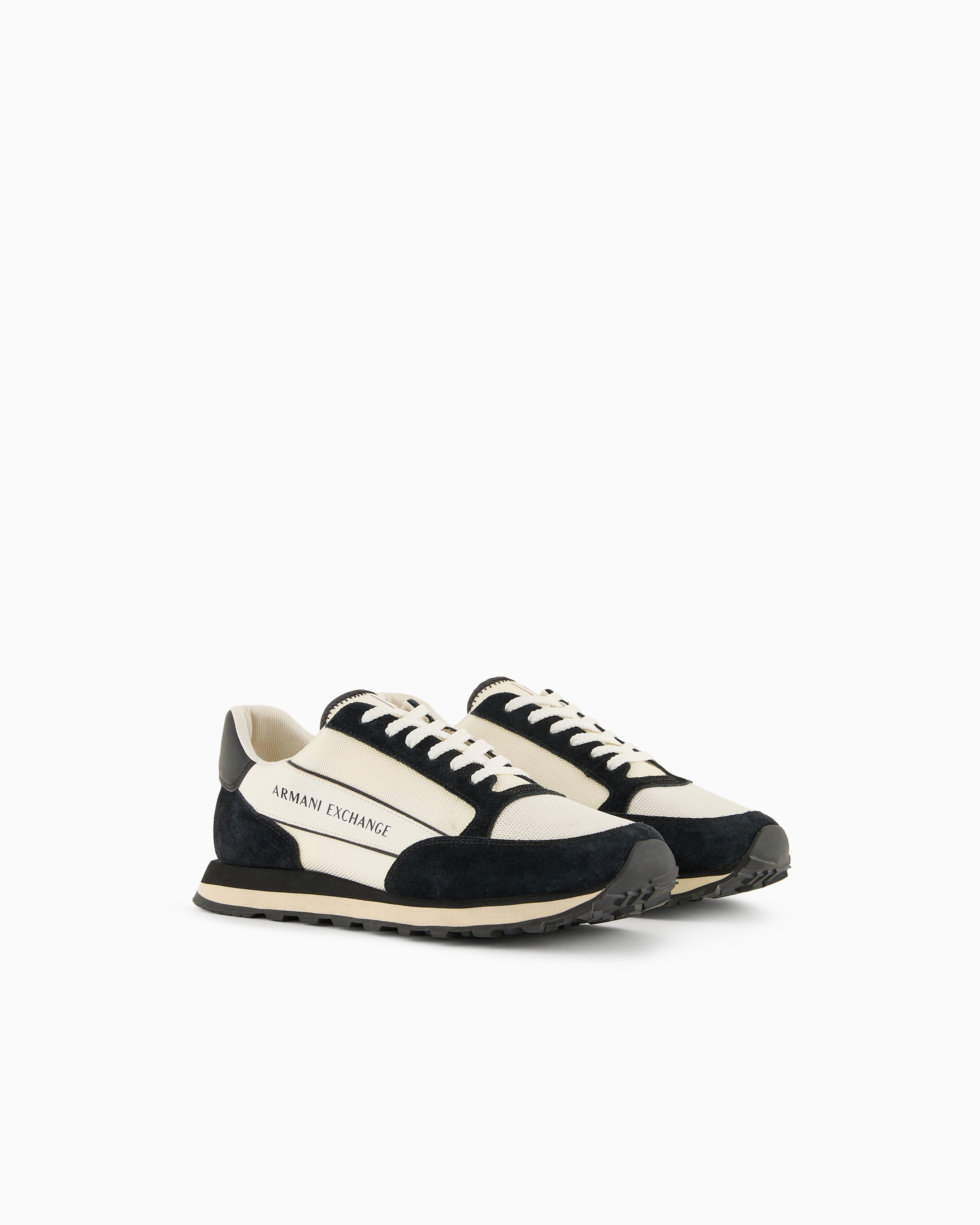 Armani Exchange - Suede sneakers with mesh inserts, Man, Black, Size: