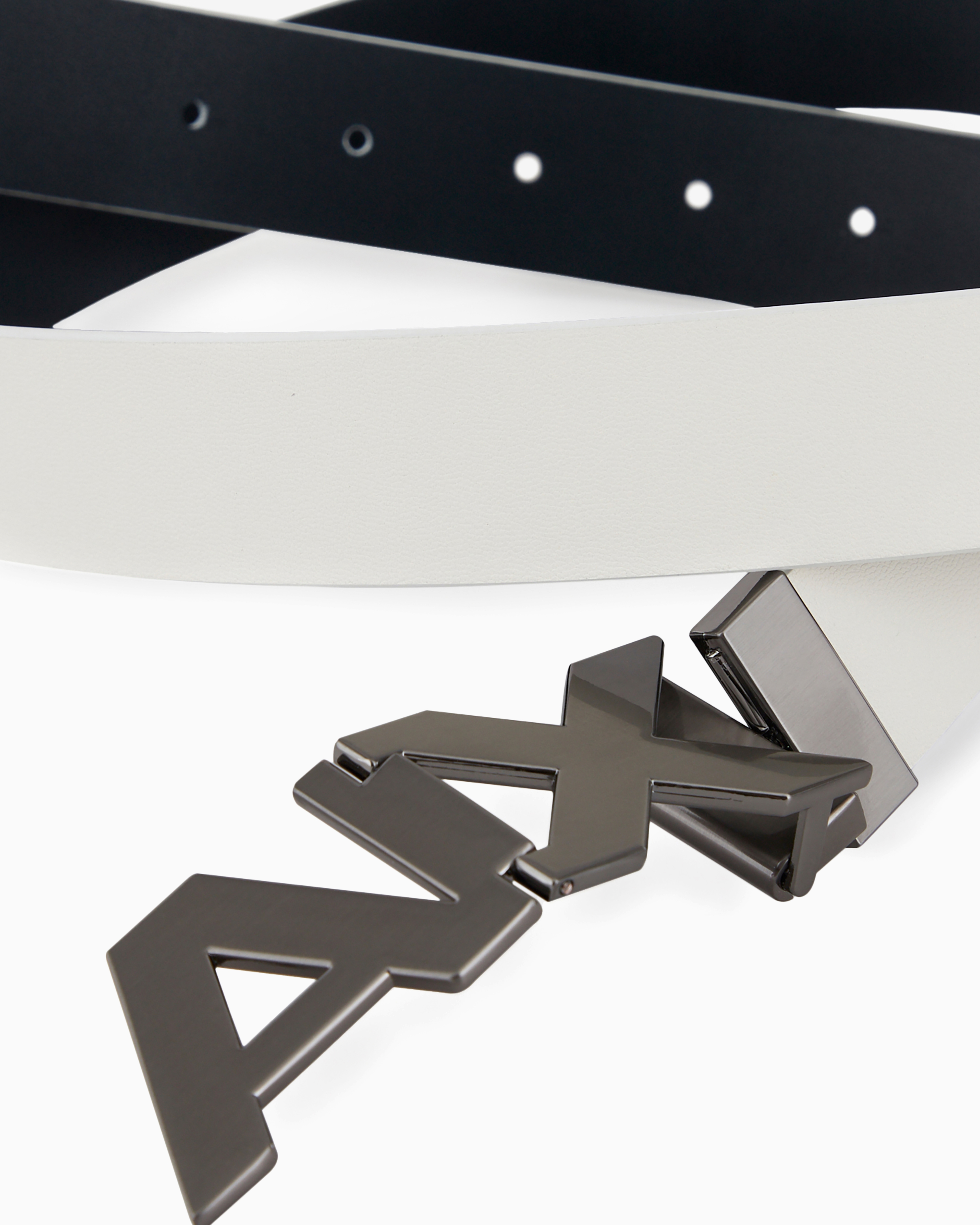 Armani Exchange - Reversible leather belt with satin metal logo buckle, Man, White, Size: