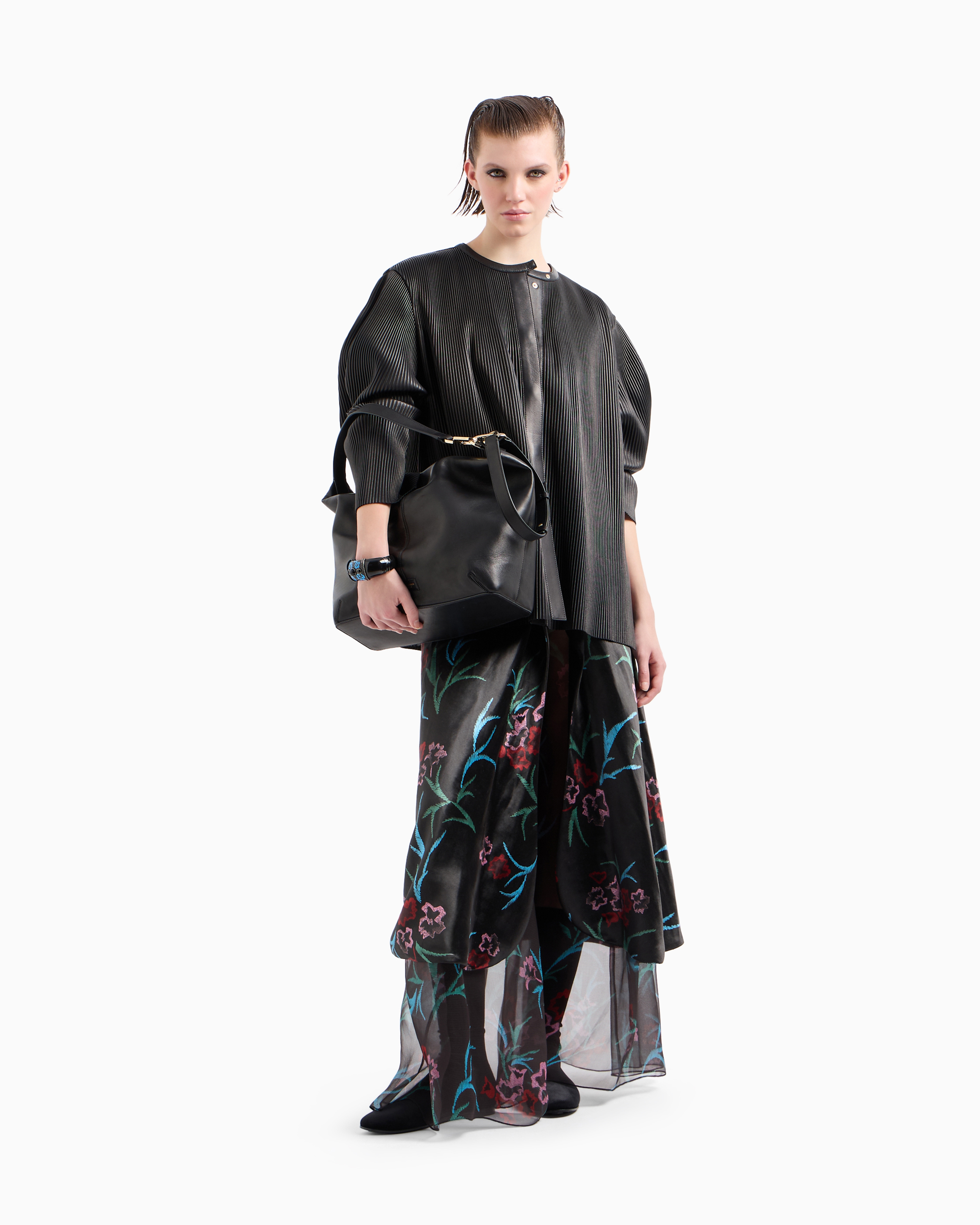Giorgio Armani Pleated Nappa-leather Blouson In Black