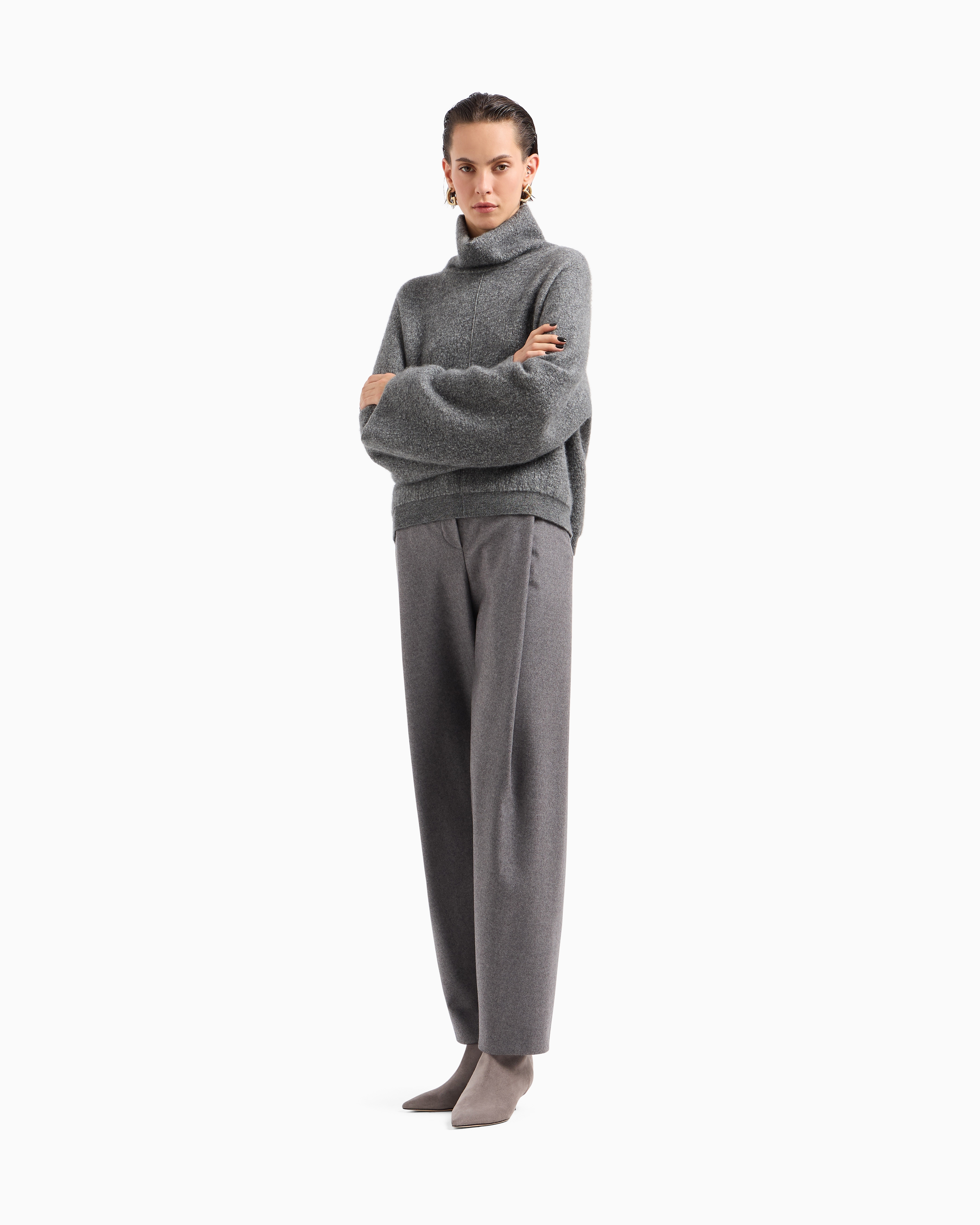 Giorgio Armani Viscose, Cashmere And Silk Mock-neck Jumper In Gray