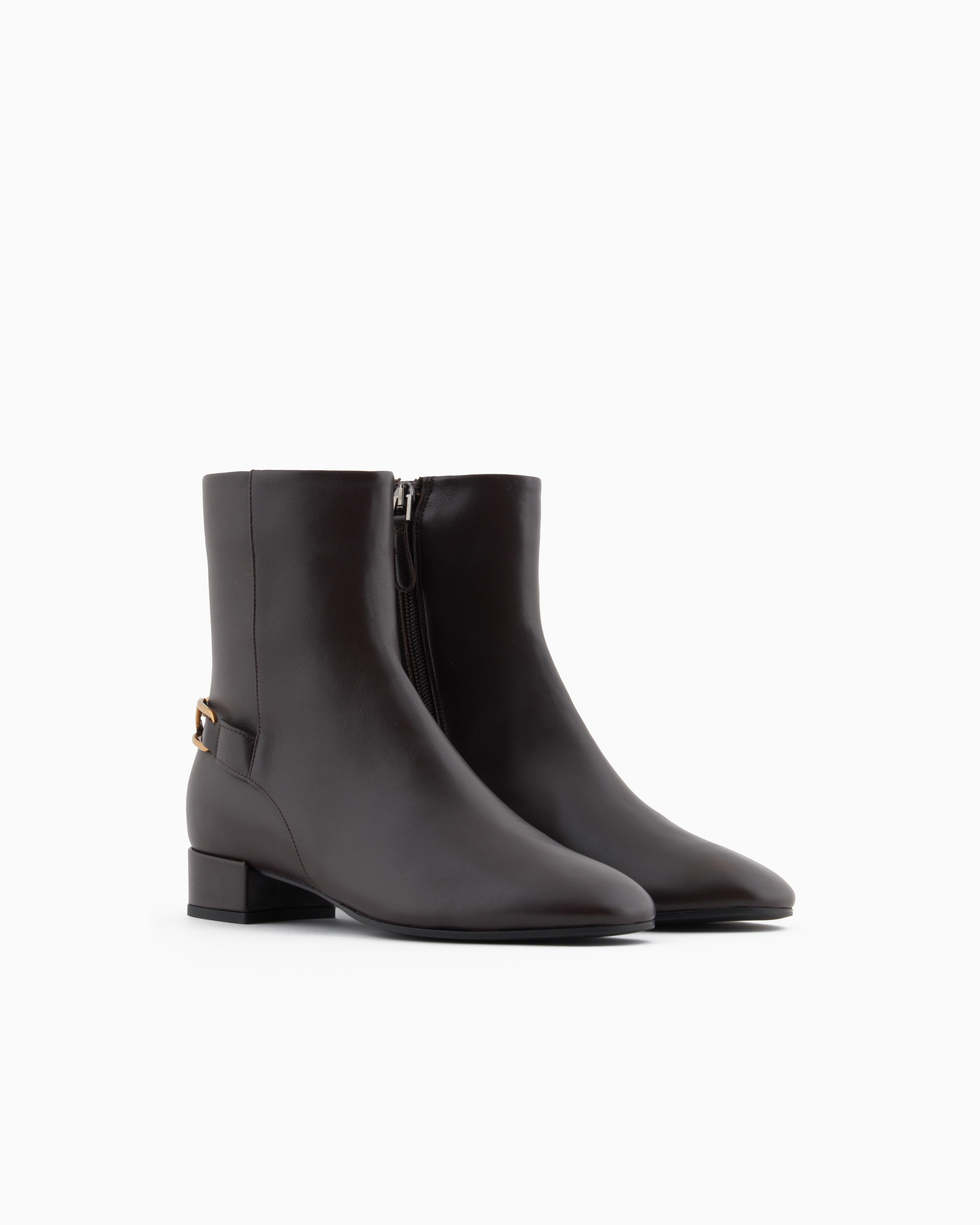 Emporio Armani - Nappa-leather ankle boots with an eagle plate, Woman, Brown, Size:
