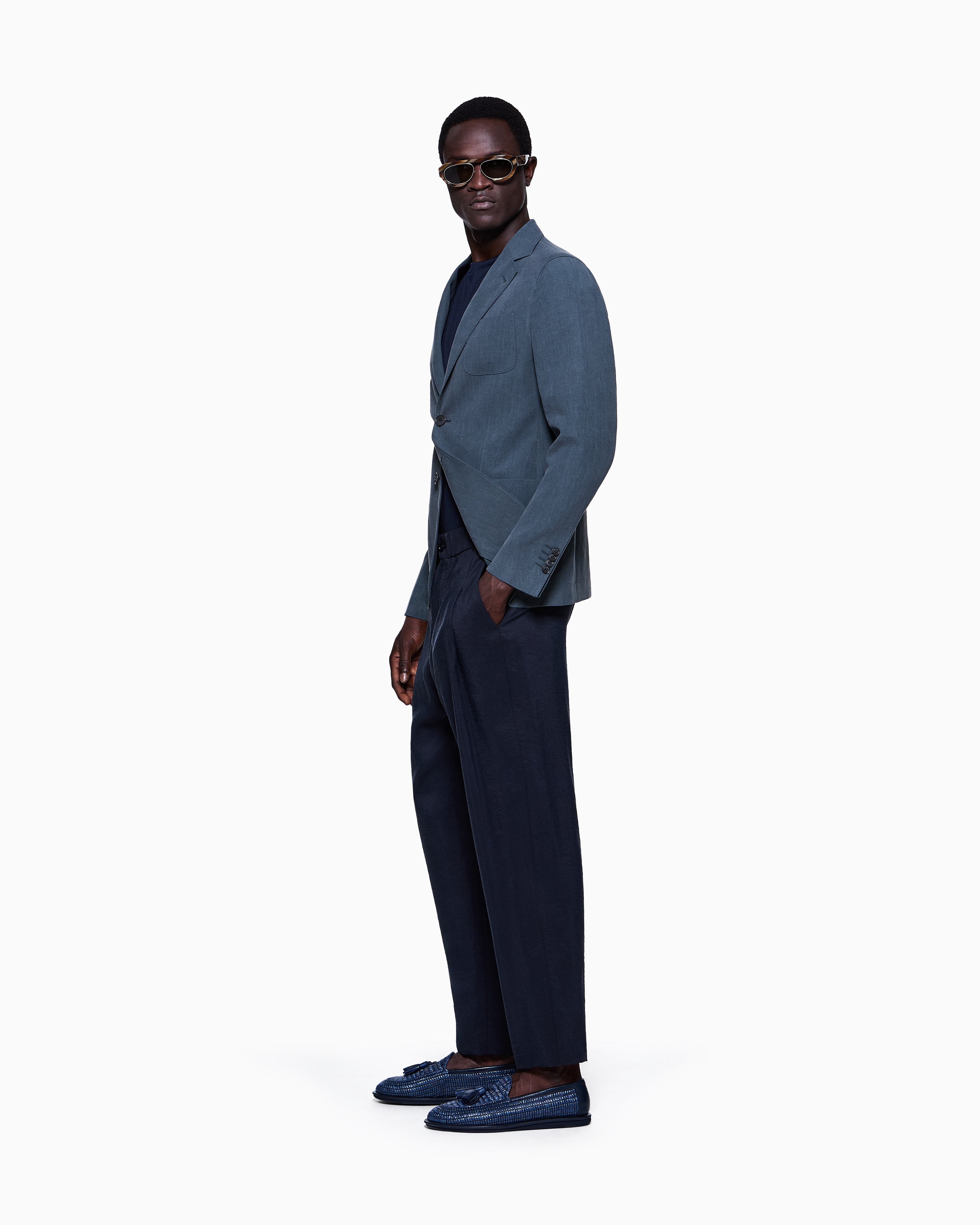 Giorgio Armani Upton Line Single-breasted Jacket In Linen Canvas In Gray
