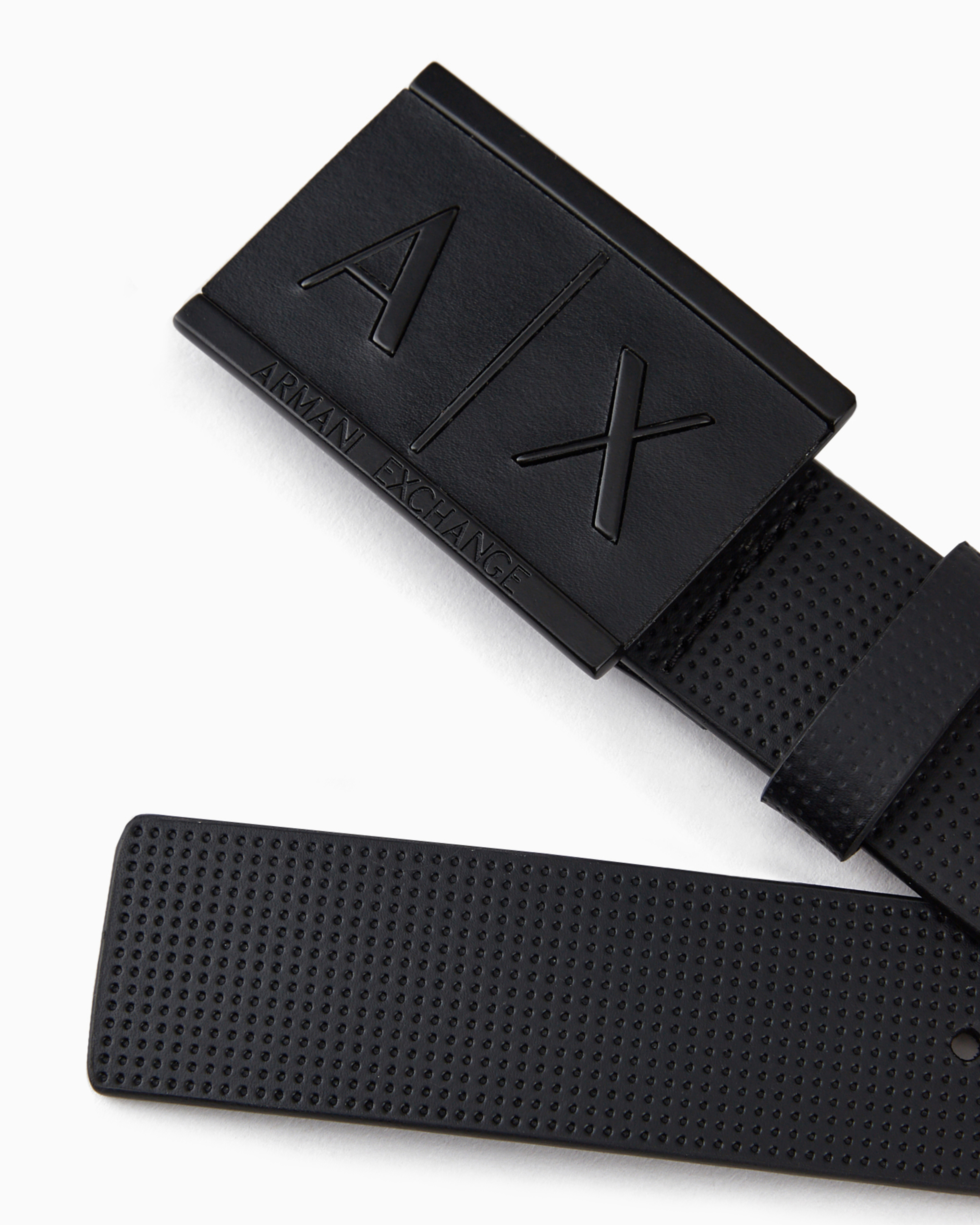 Armani Exchange - Leather belt with rectangular buckle, Man, Black, Size: