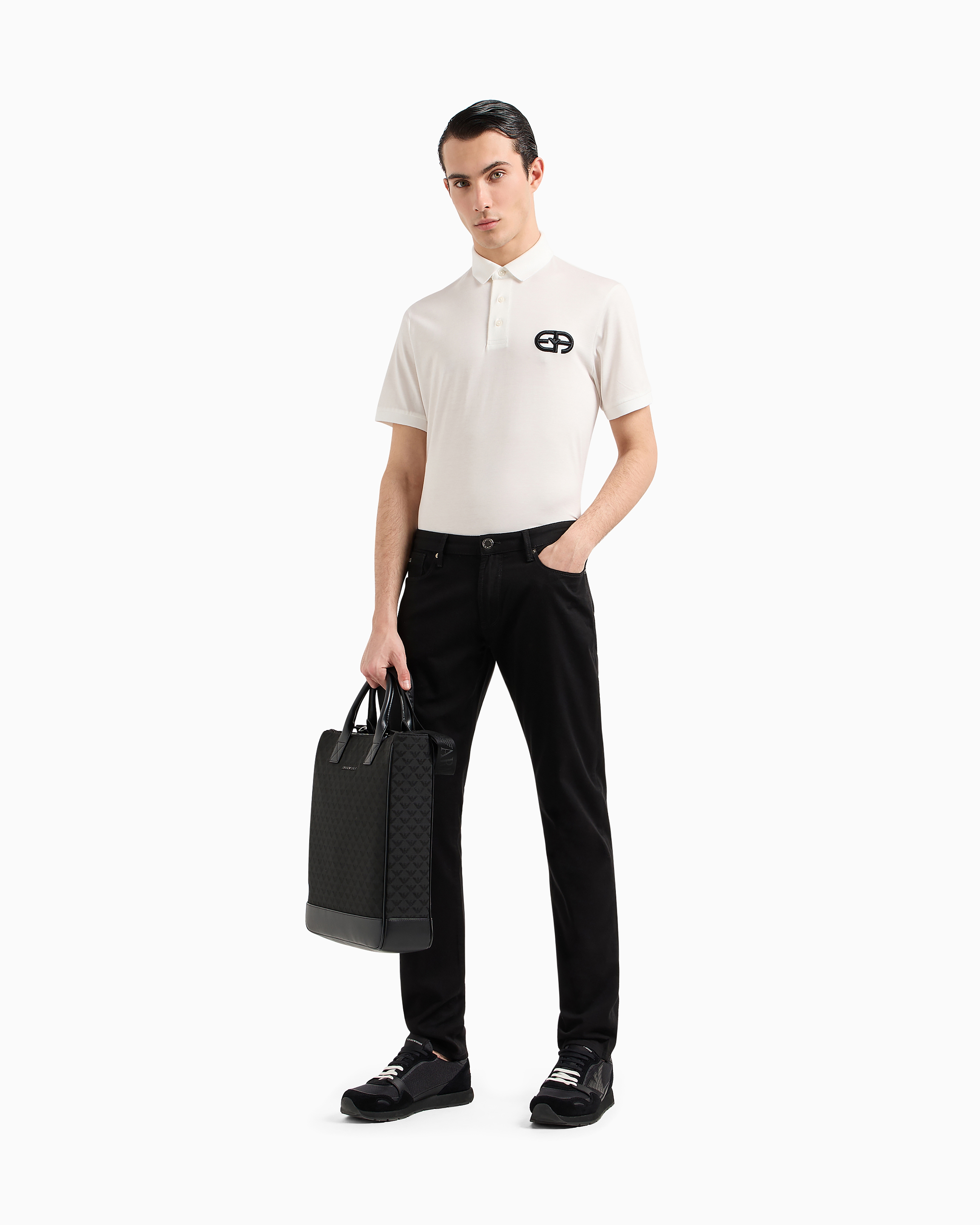 Emporio Armani - Lyocell-blend jersey polo shirt with embossed EA logo embroidery , Man, White, Size: