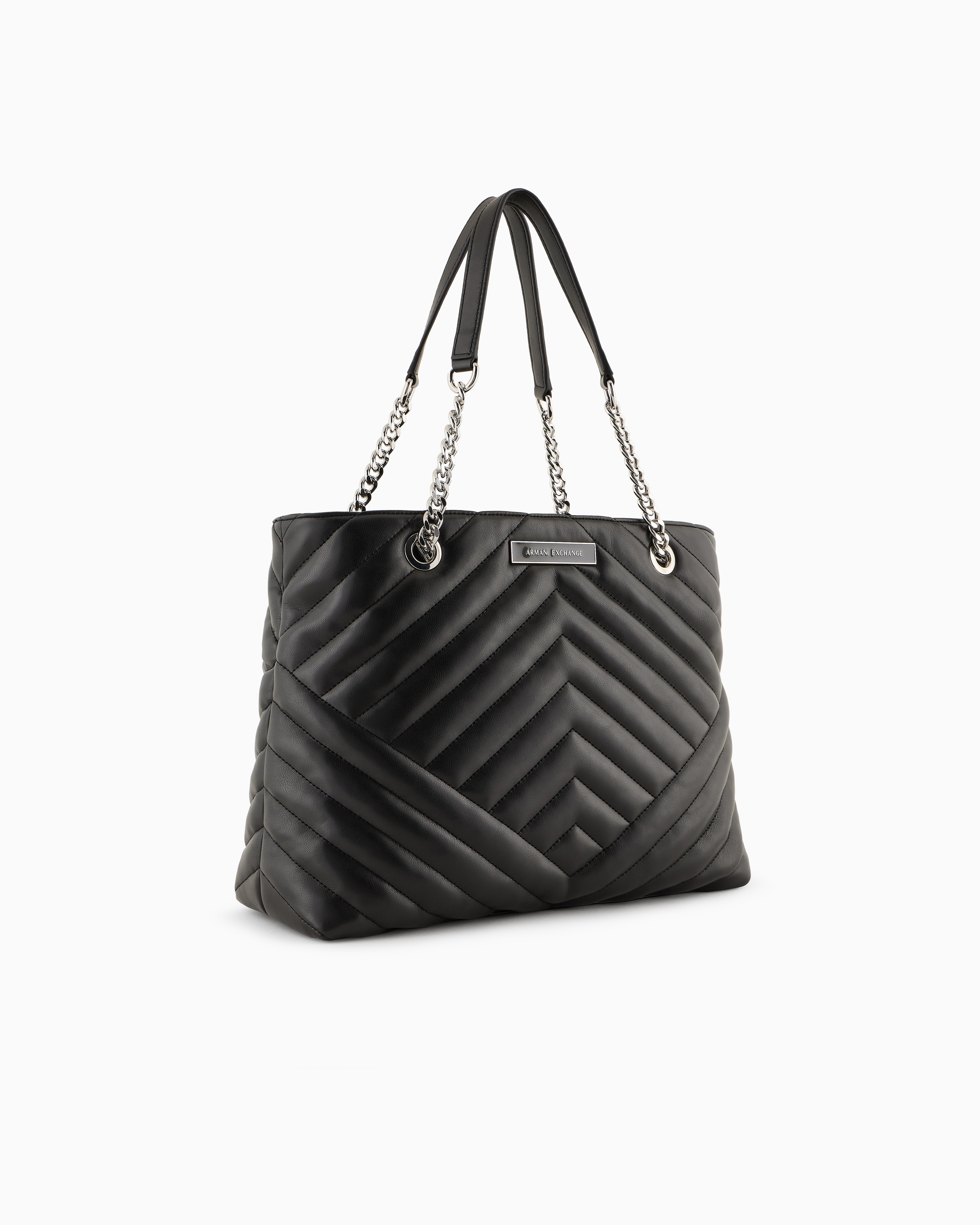 Armani Exchange - Quilted shopper bag with chain handles, Woman, Black, Size: TU