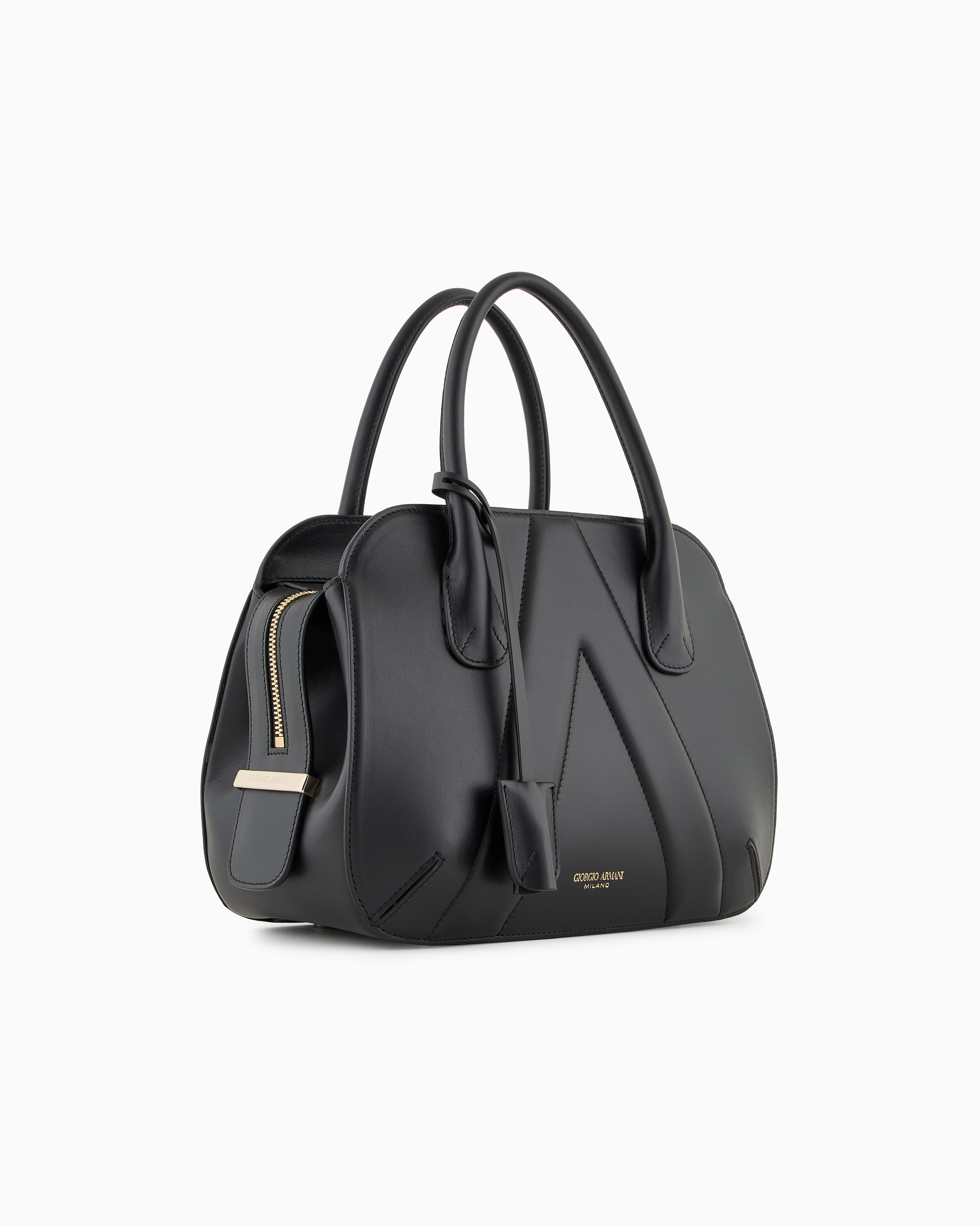 Giorgio Armani Small Leather La Prima Boston Bag In Black