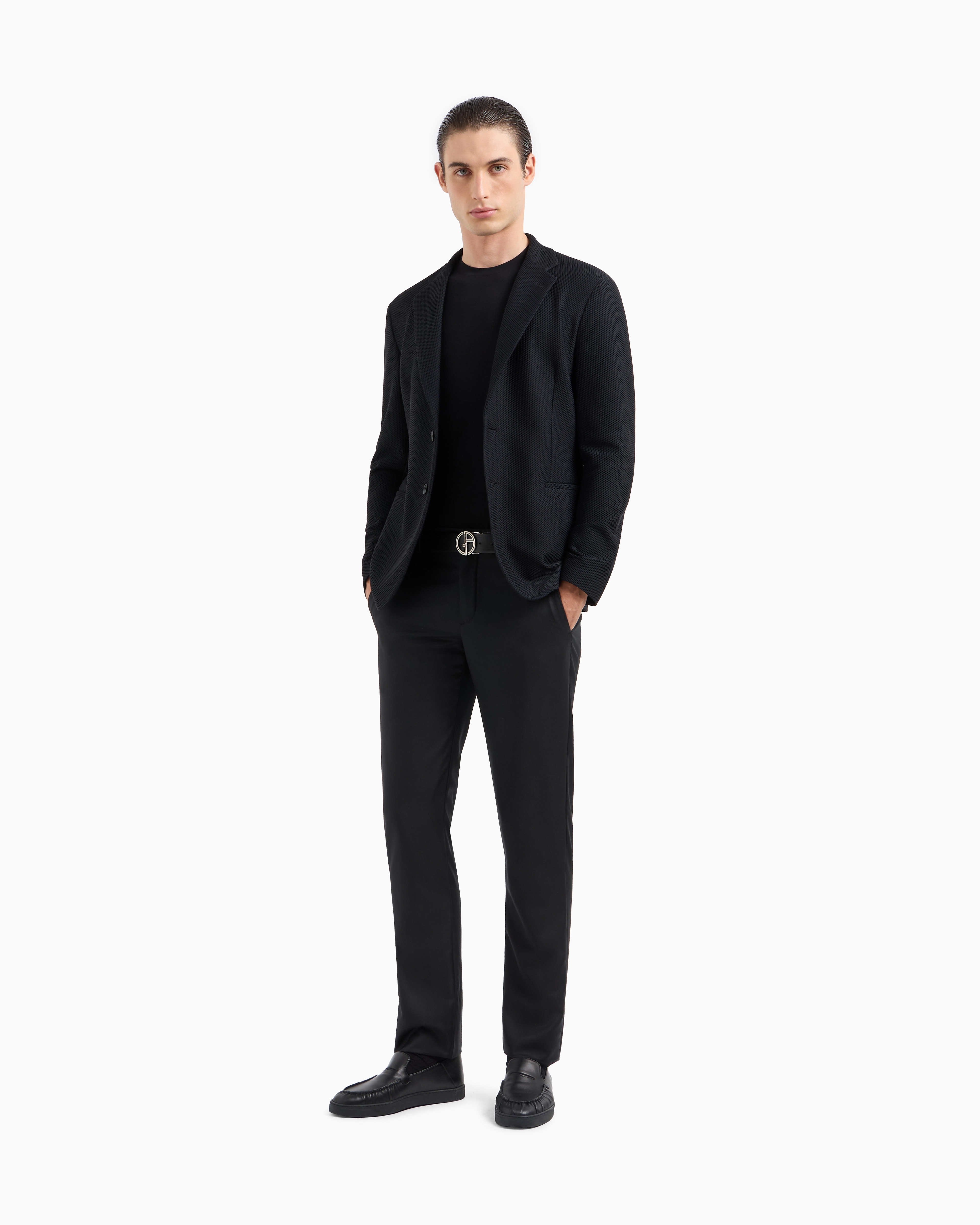 Single-breasted jacket in technical waffle fabric | Giorgio