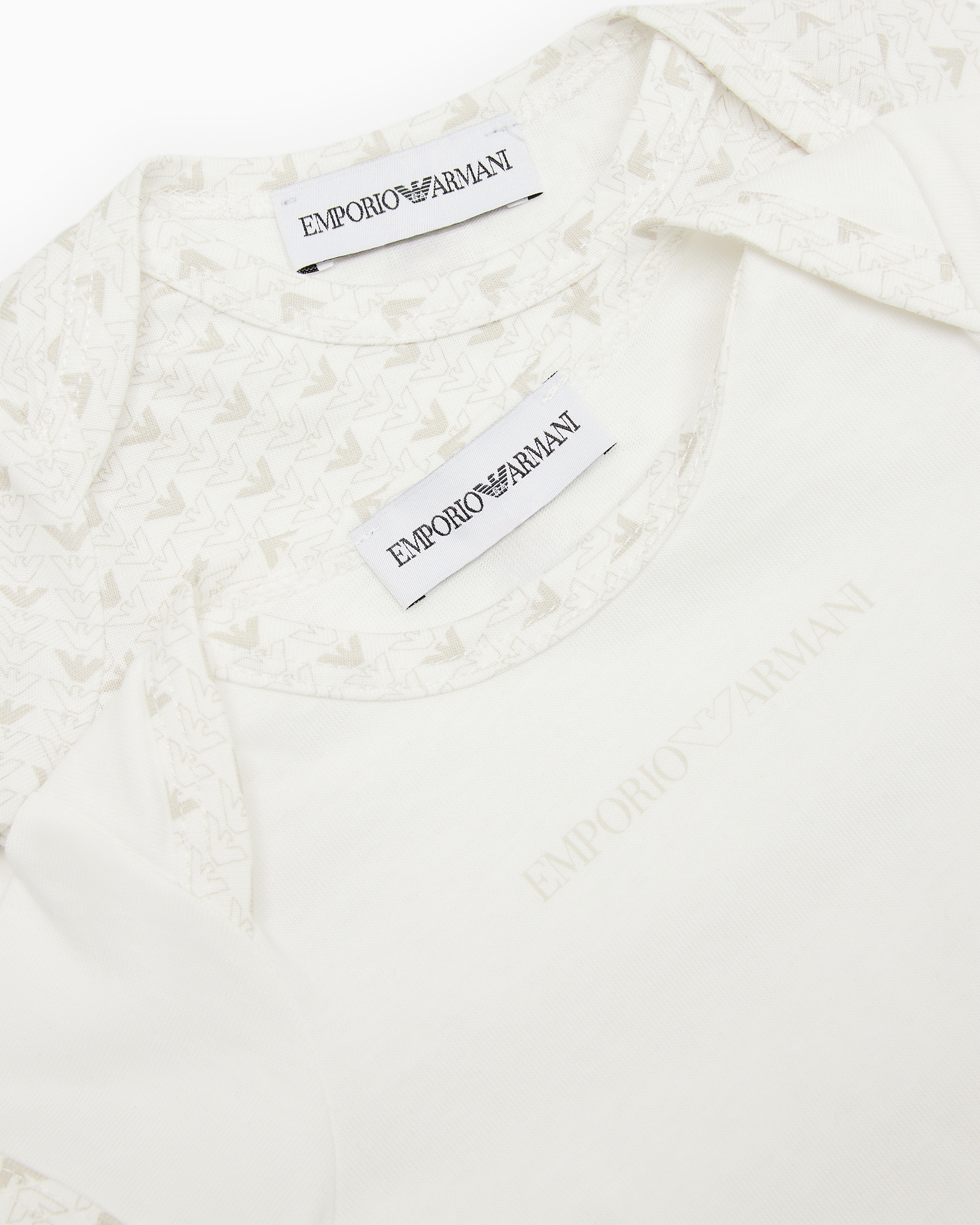 Emporio Armani - Pack of two jersey bodysuits with op-art eagles and logo, Unisex Junior, Beige, Size: