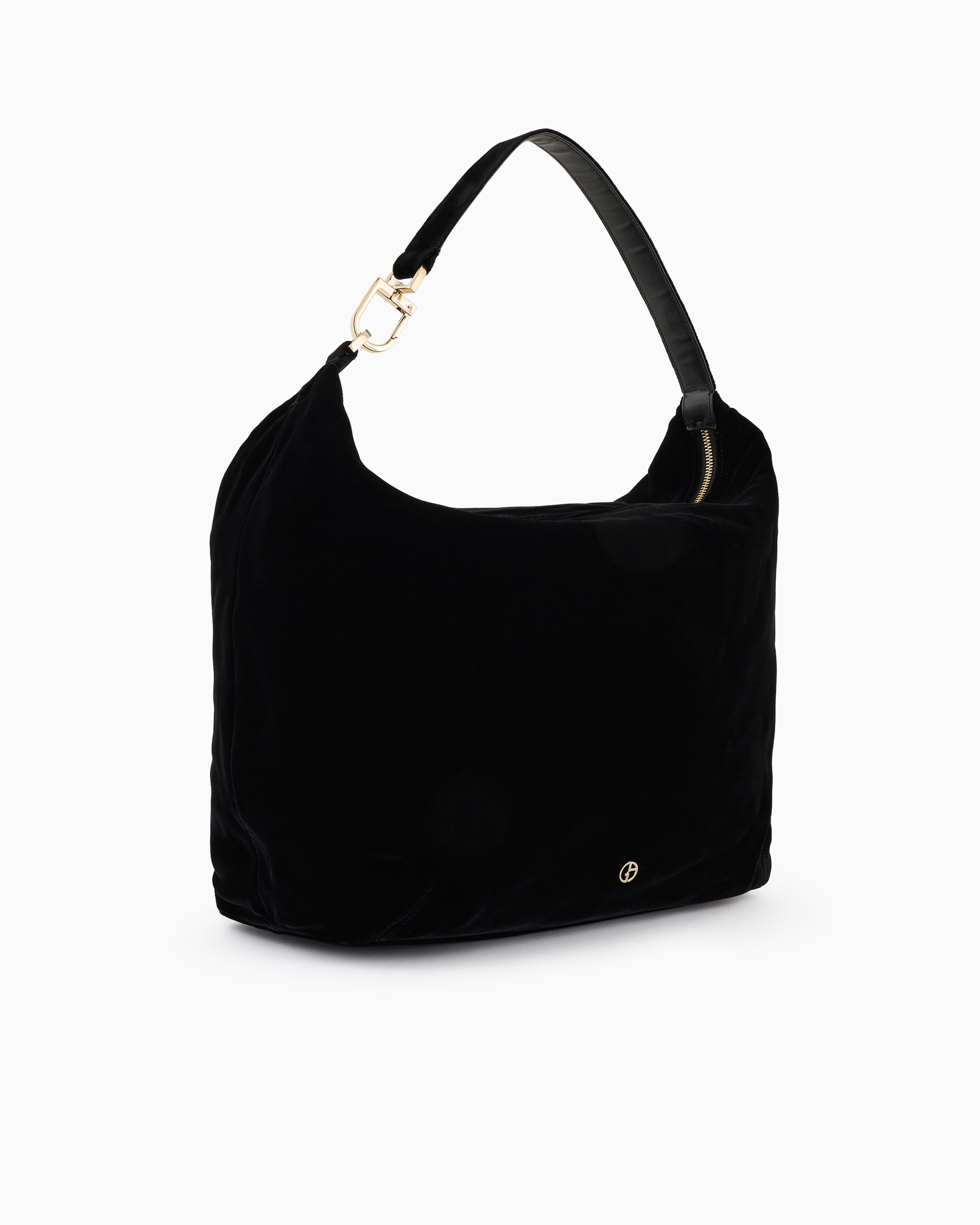 Giorgio Armani La Prima Soft Large Hobo Bag In Velvet In Black