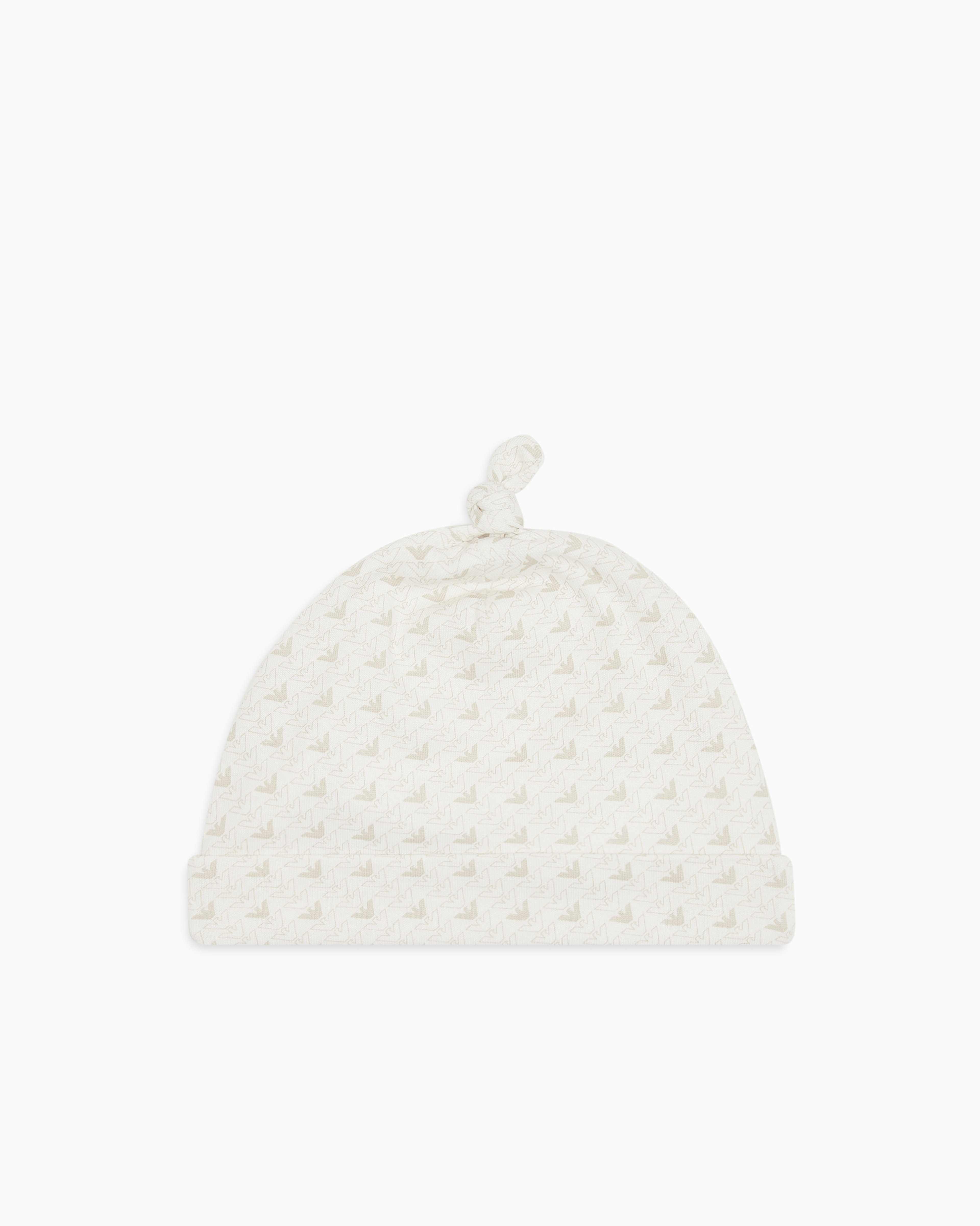 Emporio Armani - Jersey beanie with op-art eagles, Unisex Junior, Beige, Size:
