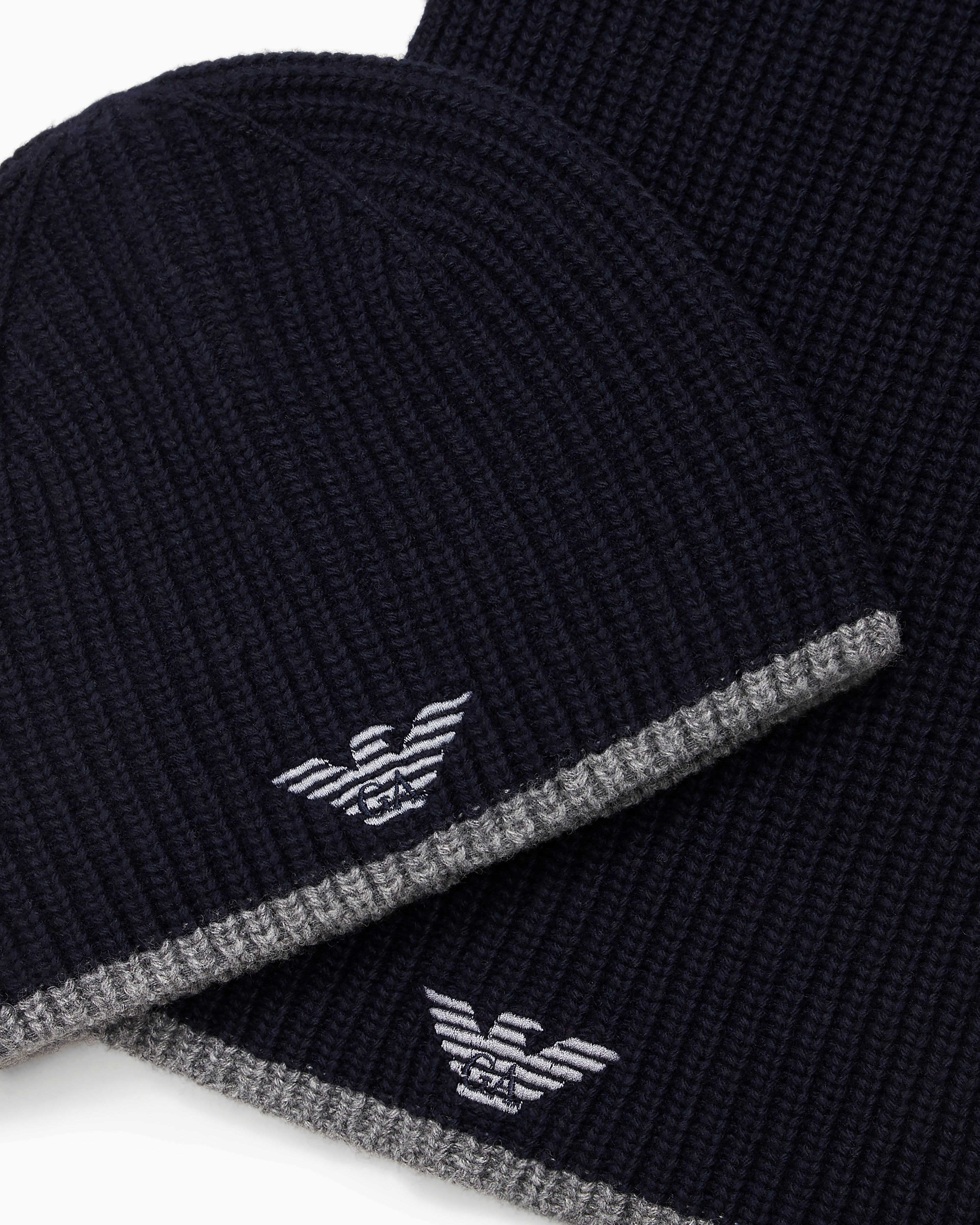Emporio Armani - Hat and scarf set with embroidered eagle, Man, Navy Blue, Size: TU