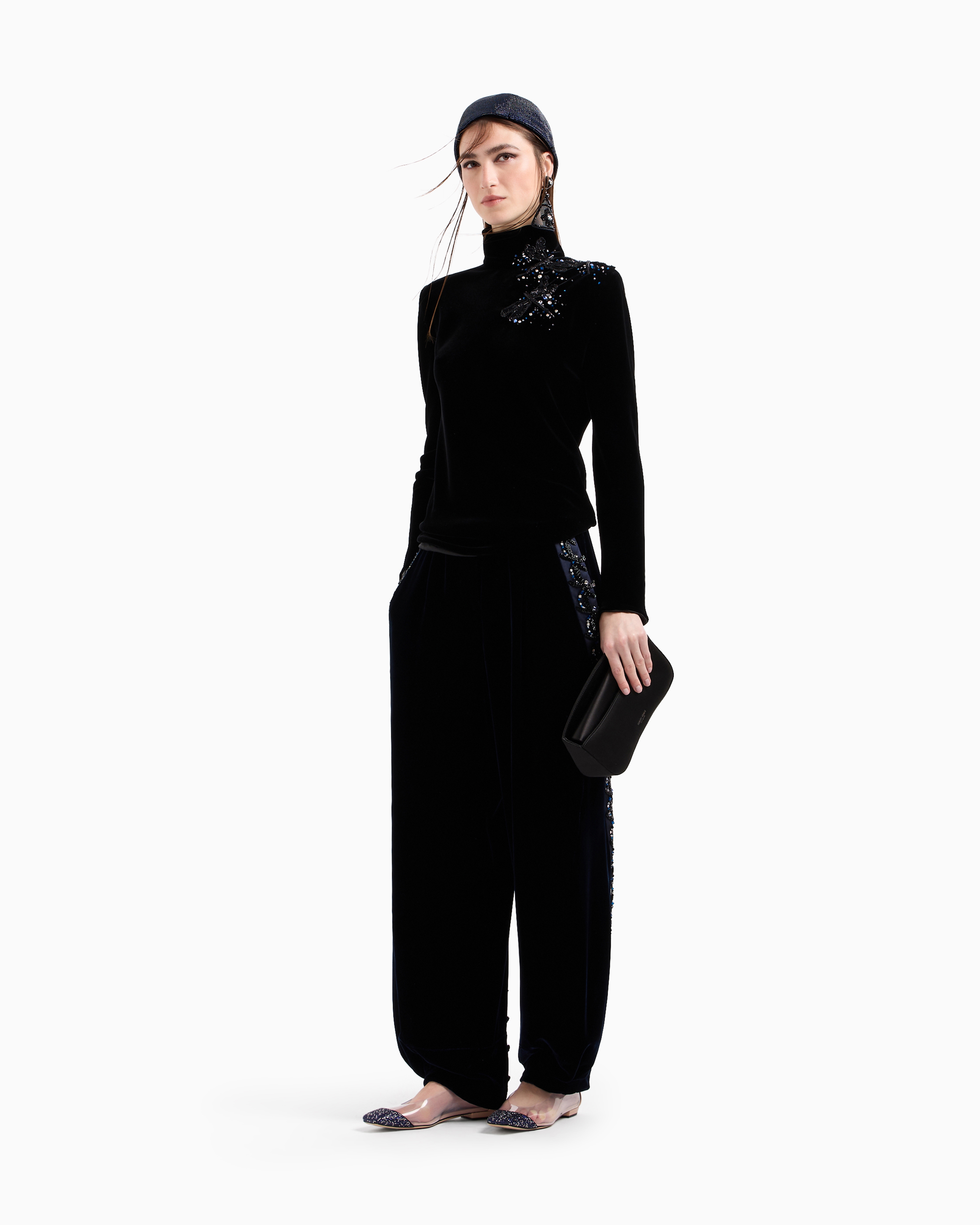 Giorgio Armani Velvet Blouse With Dragonfly Embroidery In Black