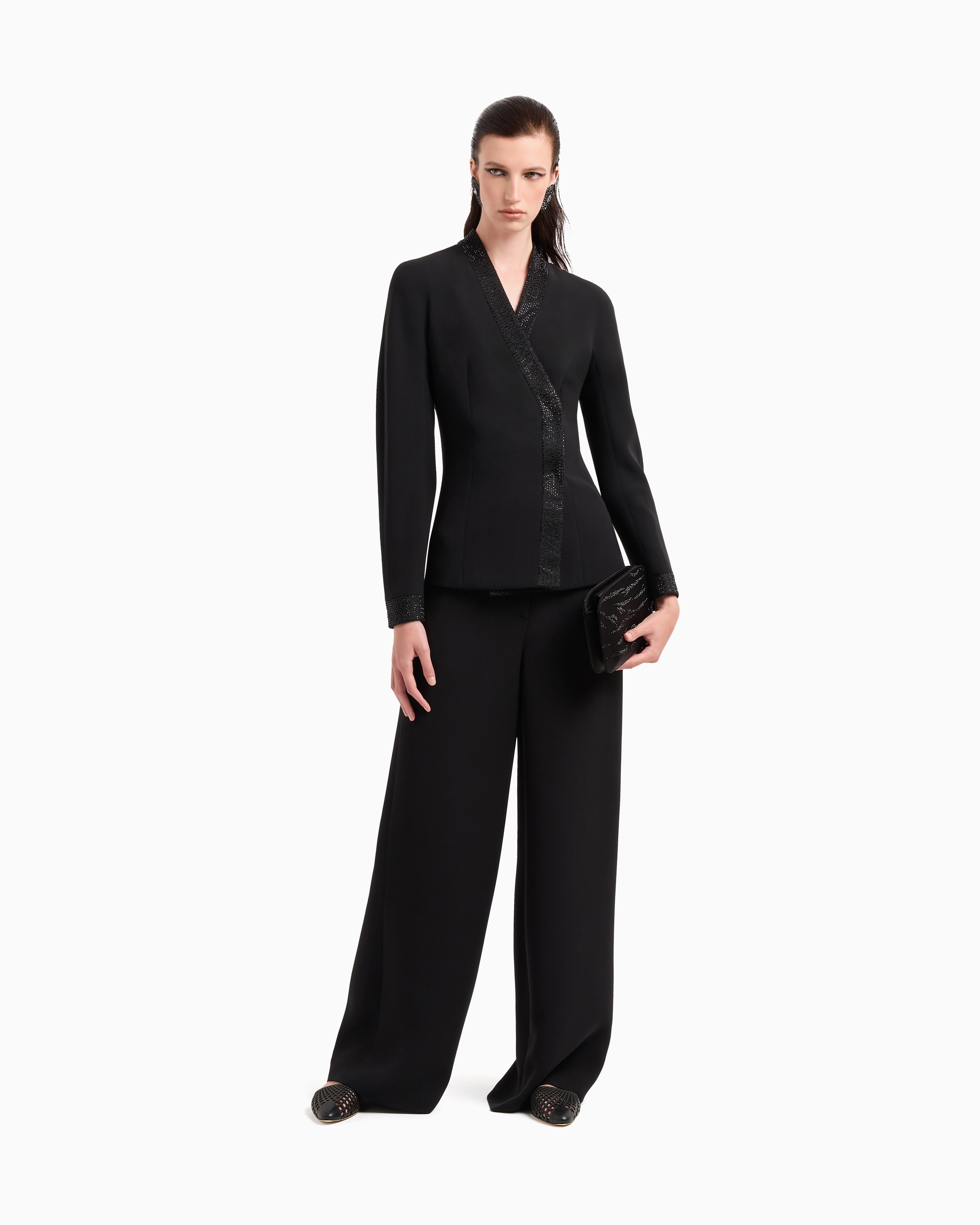 Giorgio Armani Silk Cady Trousers With An Embroidered Waistband In Black