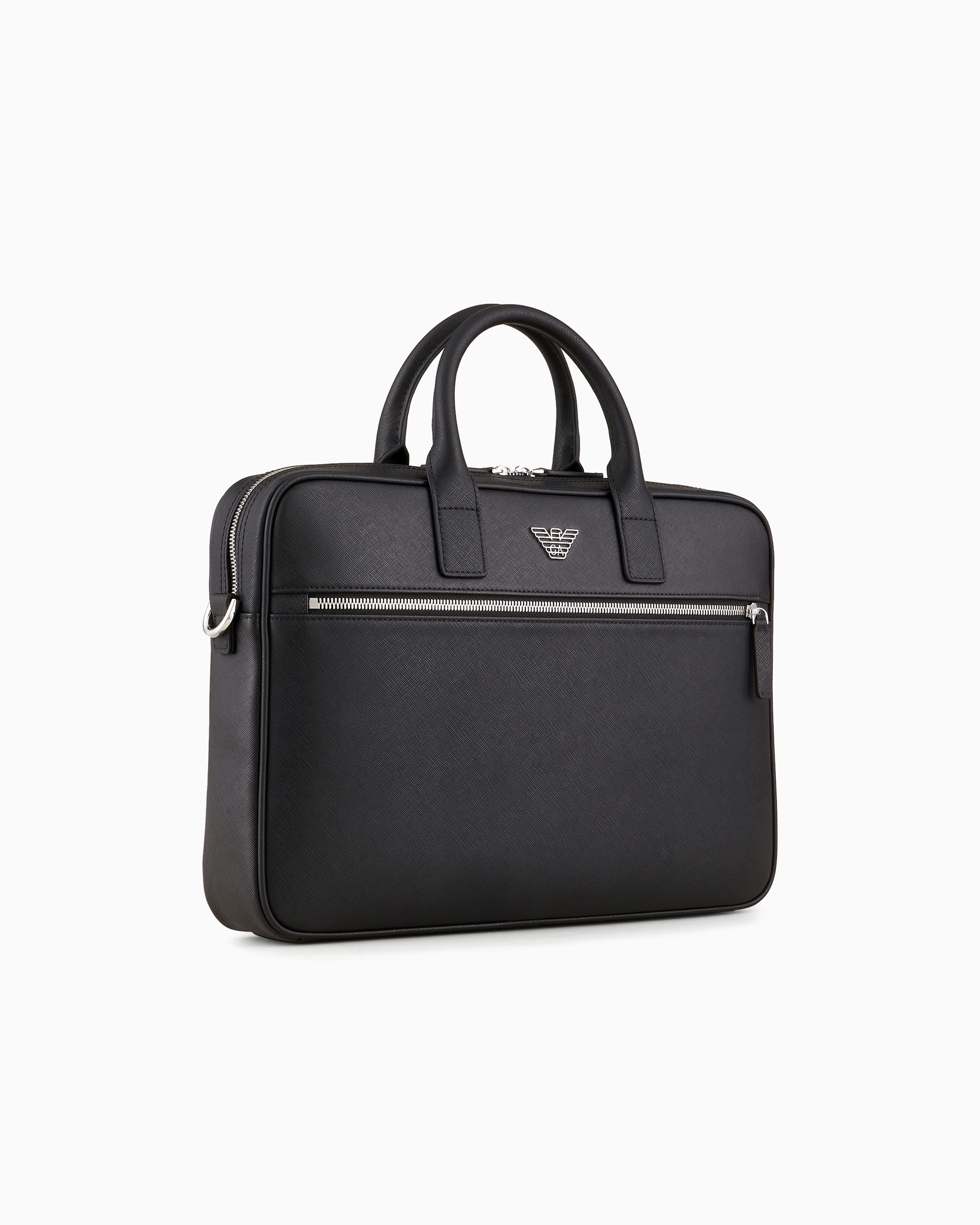 Giorgio Armani ブラックレザービジネスバッグ GIORGIO ARMANI キャンバス レザー トートバッグ ブラック
