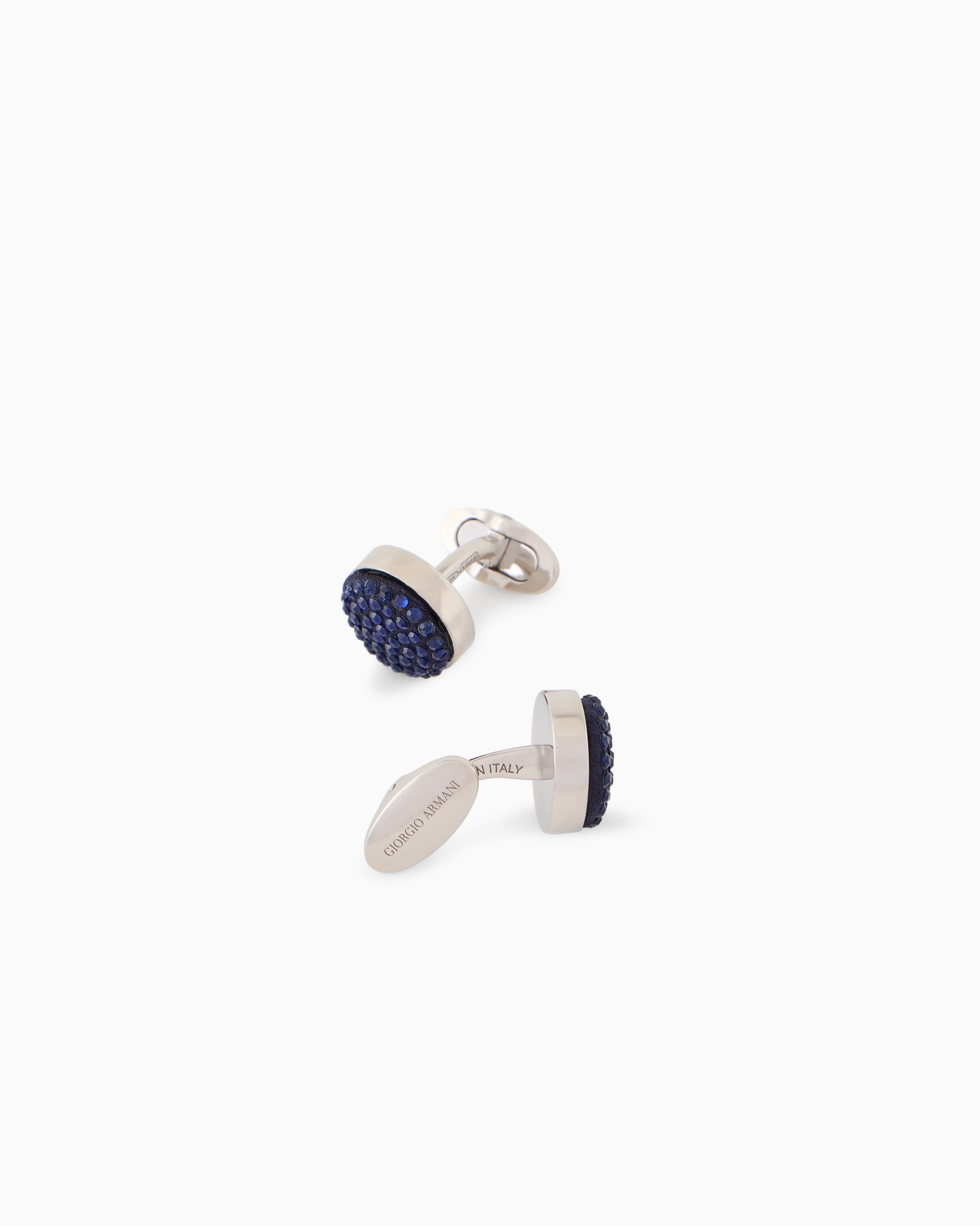 Giorgio Armani Boutons De Manchette En Argent Sterling Avec Satin Et Cristaux In Blue
