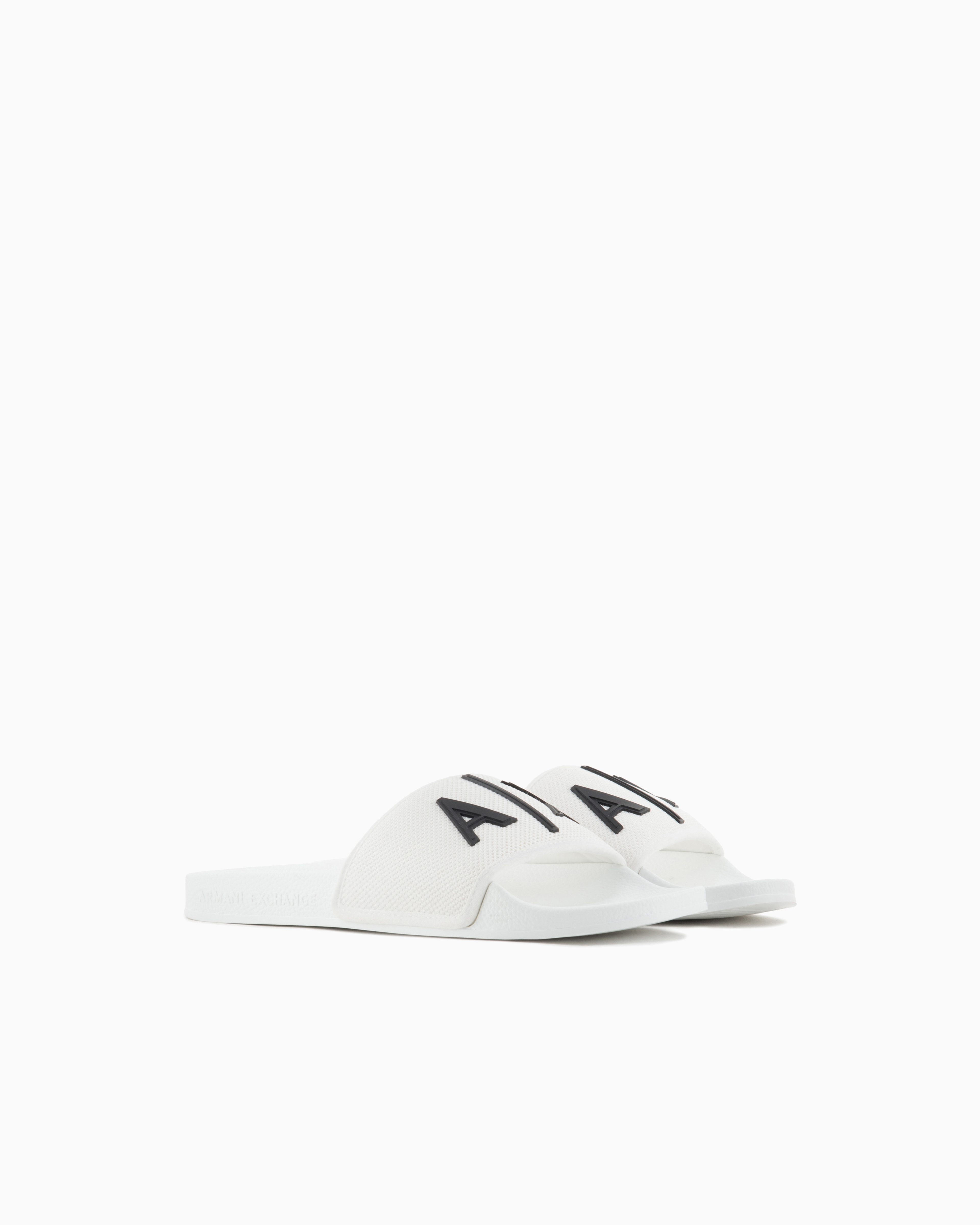 Armani Exchange - Slider slippers with logo, Man, White, Size: