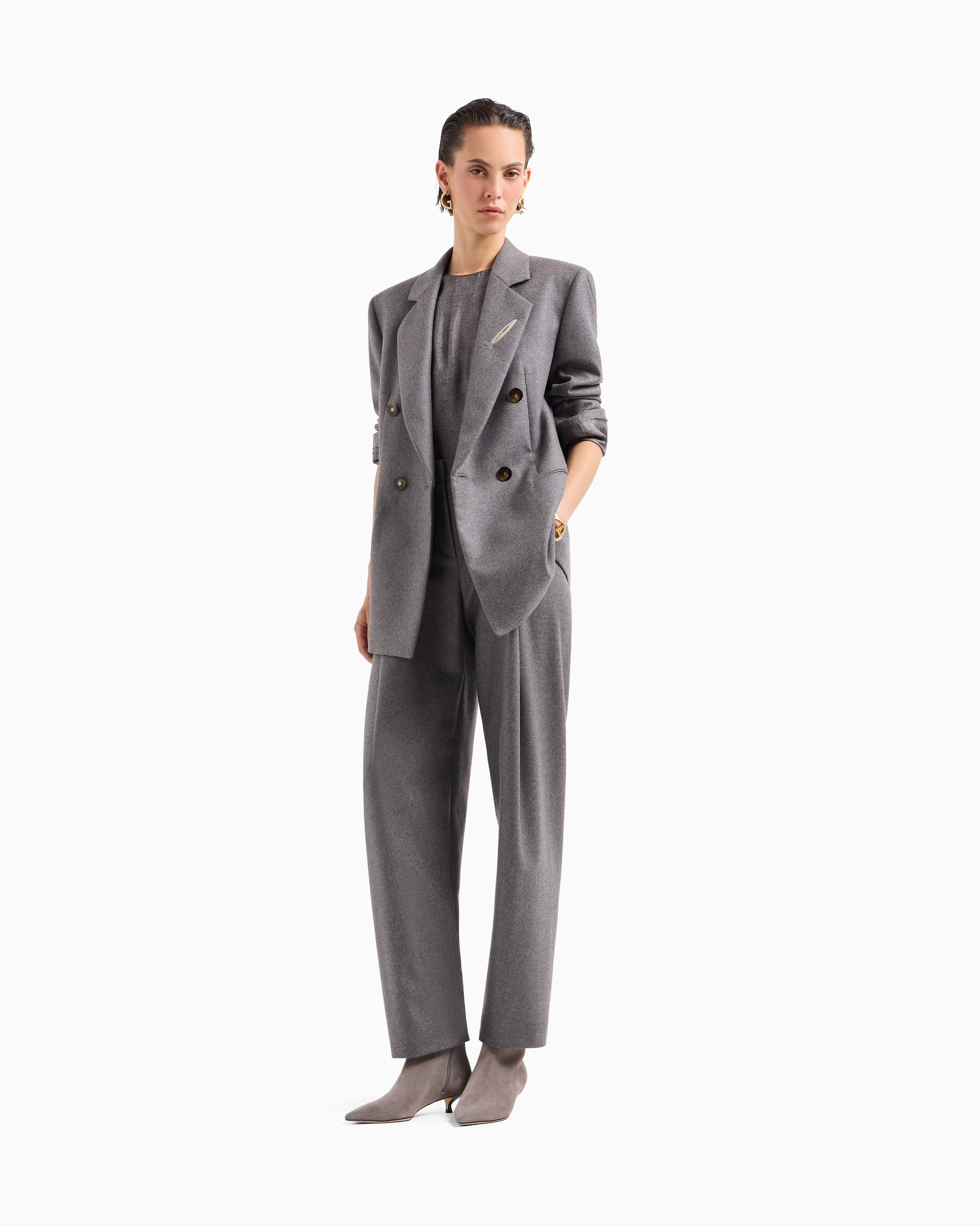 Giorgio Armani Cashmere Flannel Double-breasted Jacket In Gray