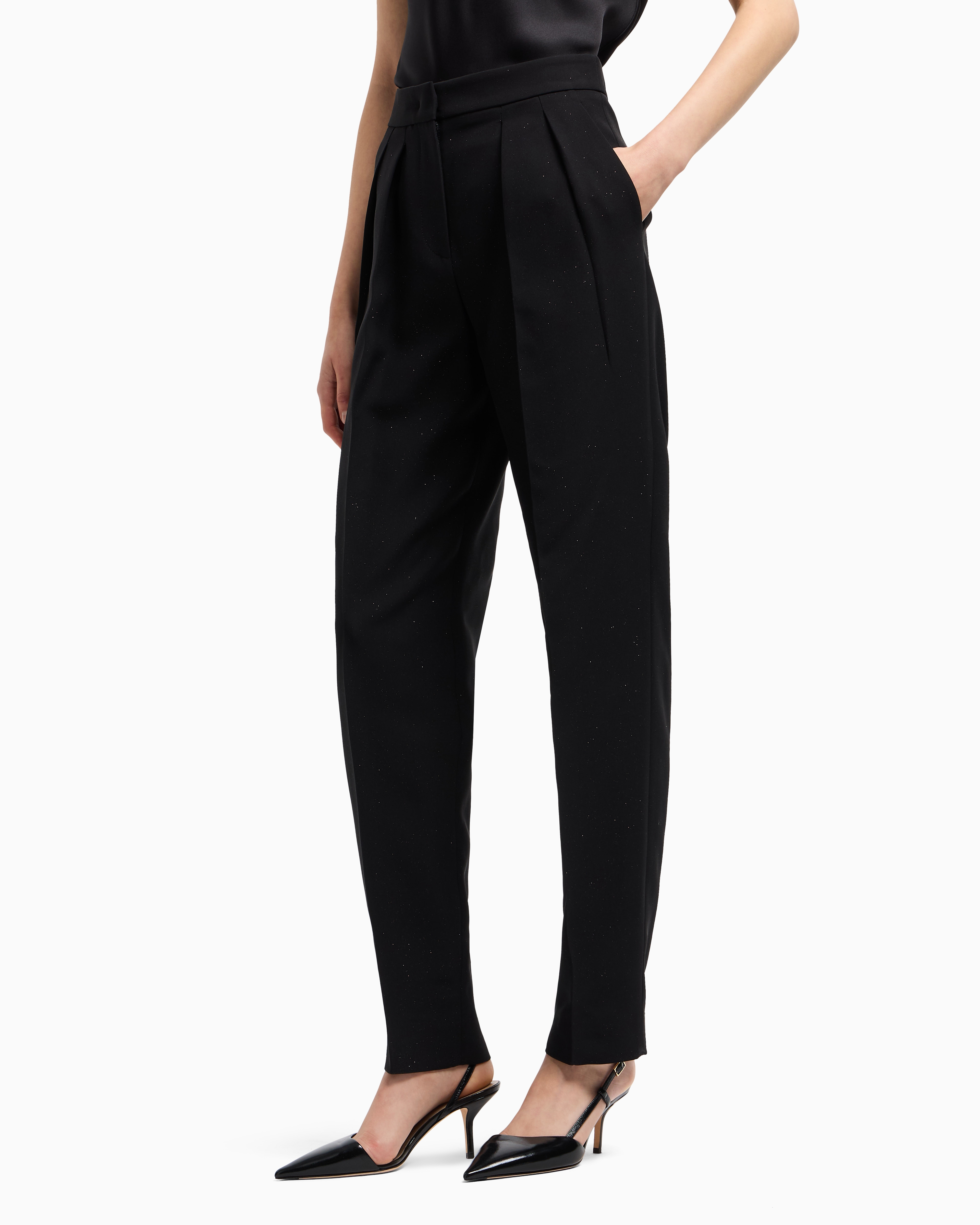 Giorgio Armani Double-sided Silk-satin Two-pleat Trousers In Black