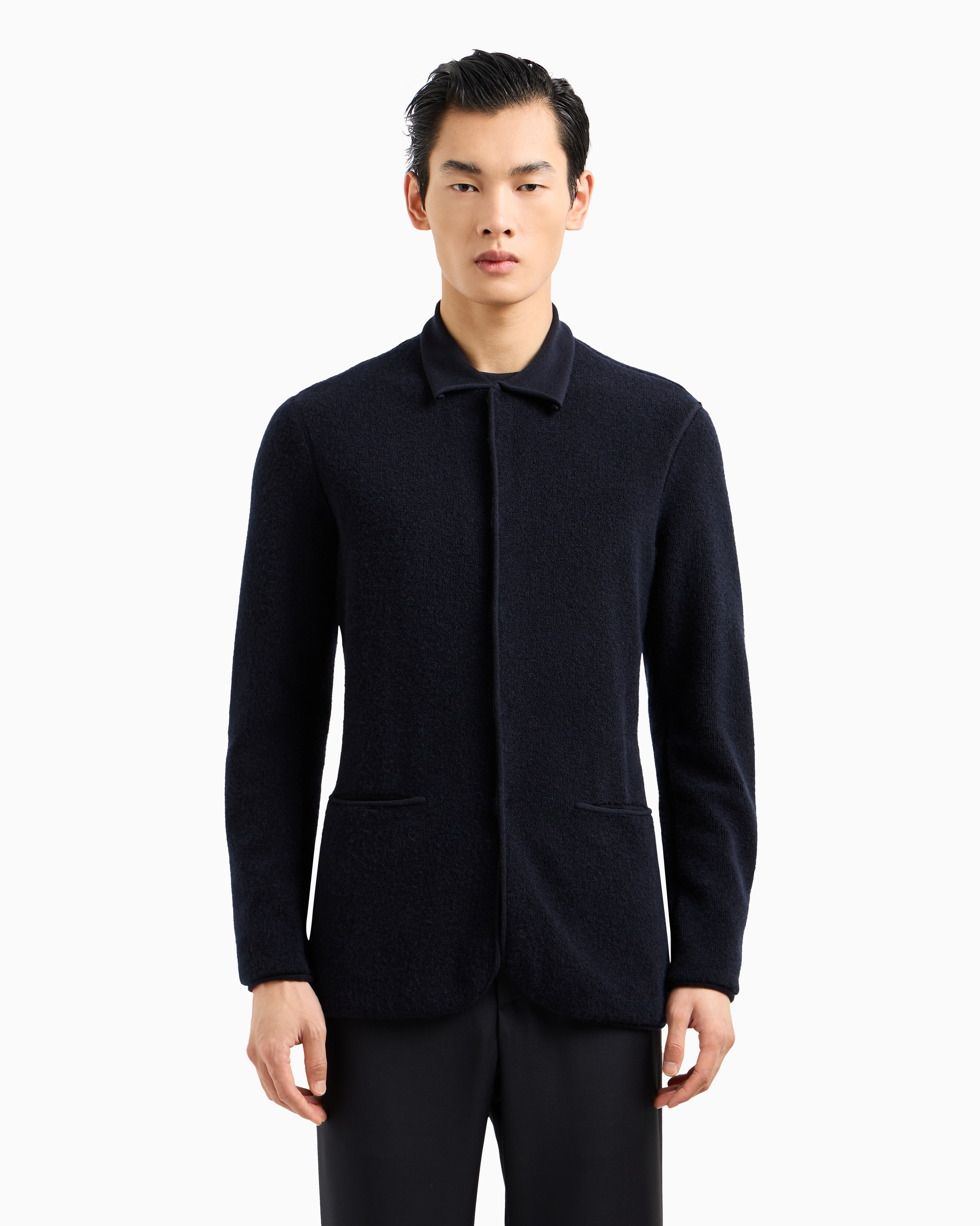 Giorgio Armani ノーカラージャケット 38 Icon single-breasted jacket in loop-stitch cashmere