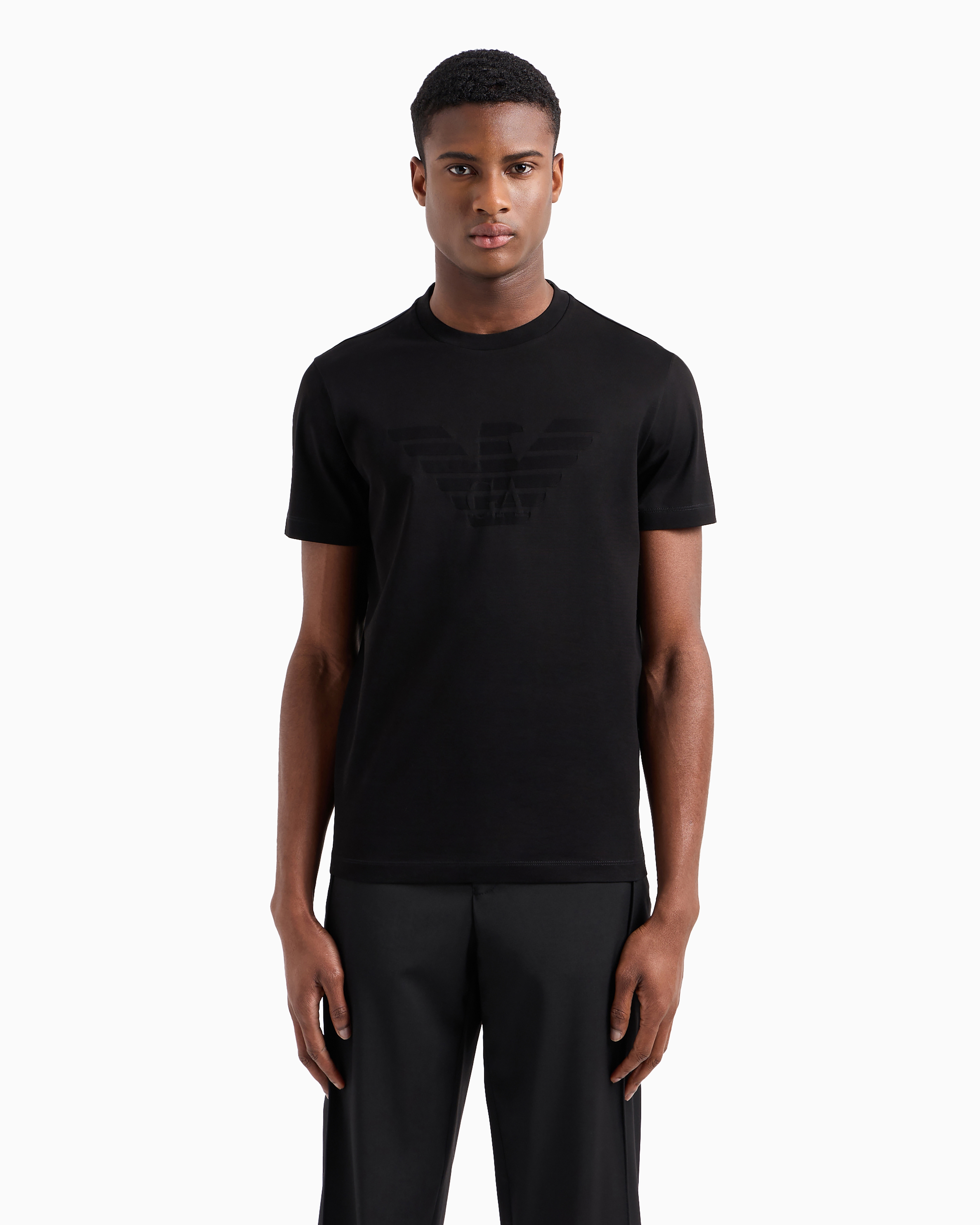 Jersey T-shirt with jacquard logo | Emporio Armani