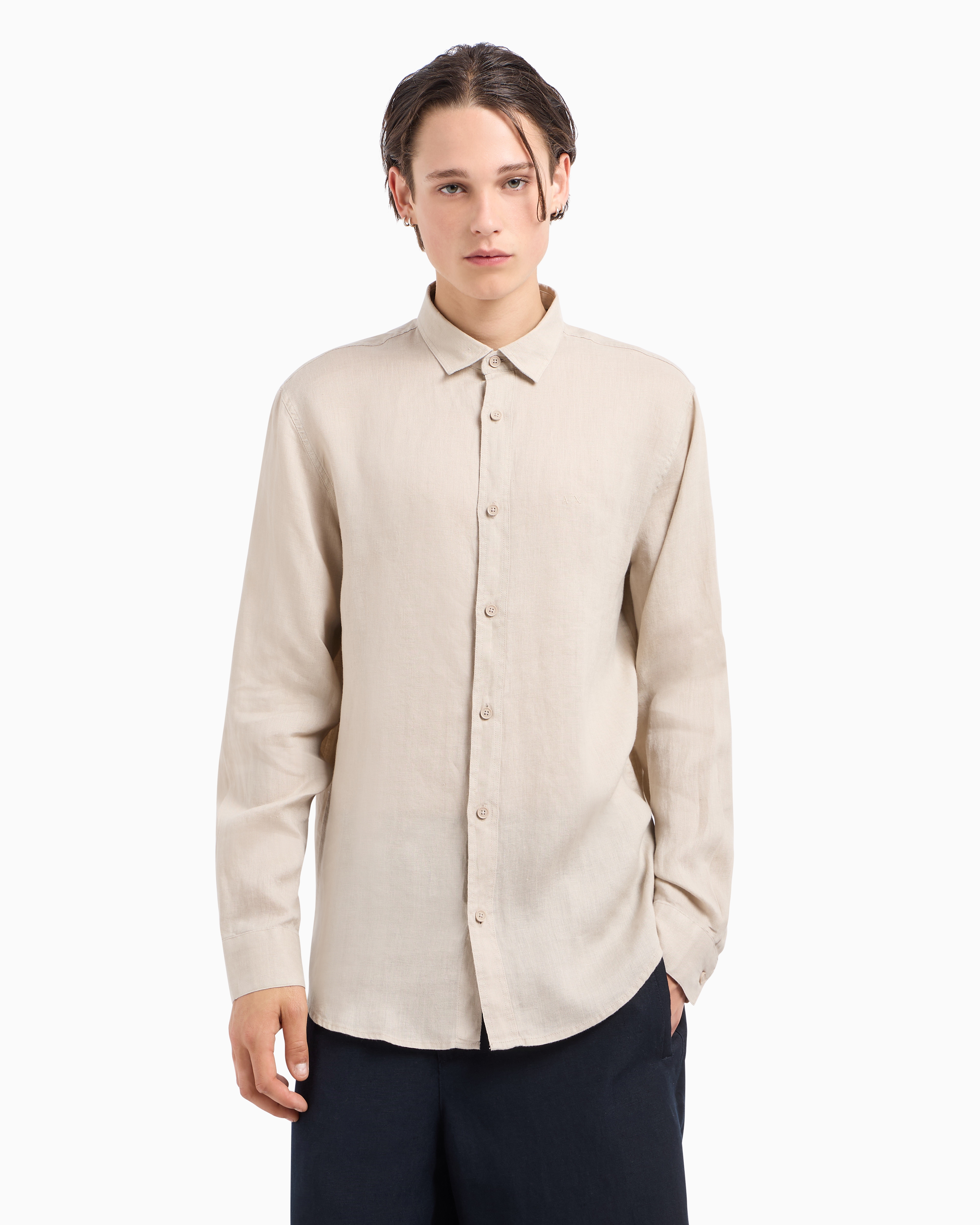 Armani Exchange - Regular fit cotton shirt, Man, Beige, Size: