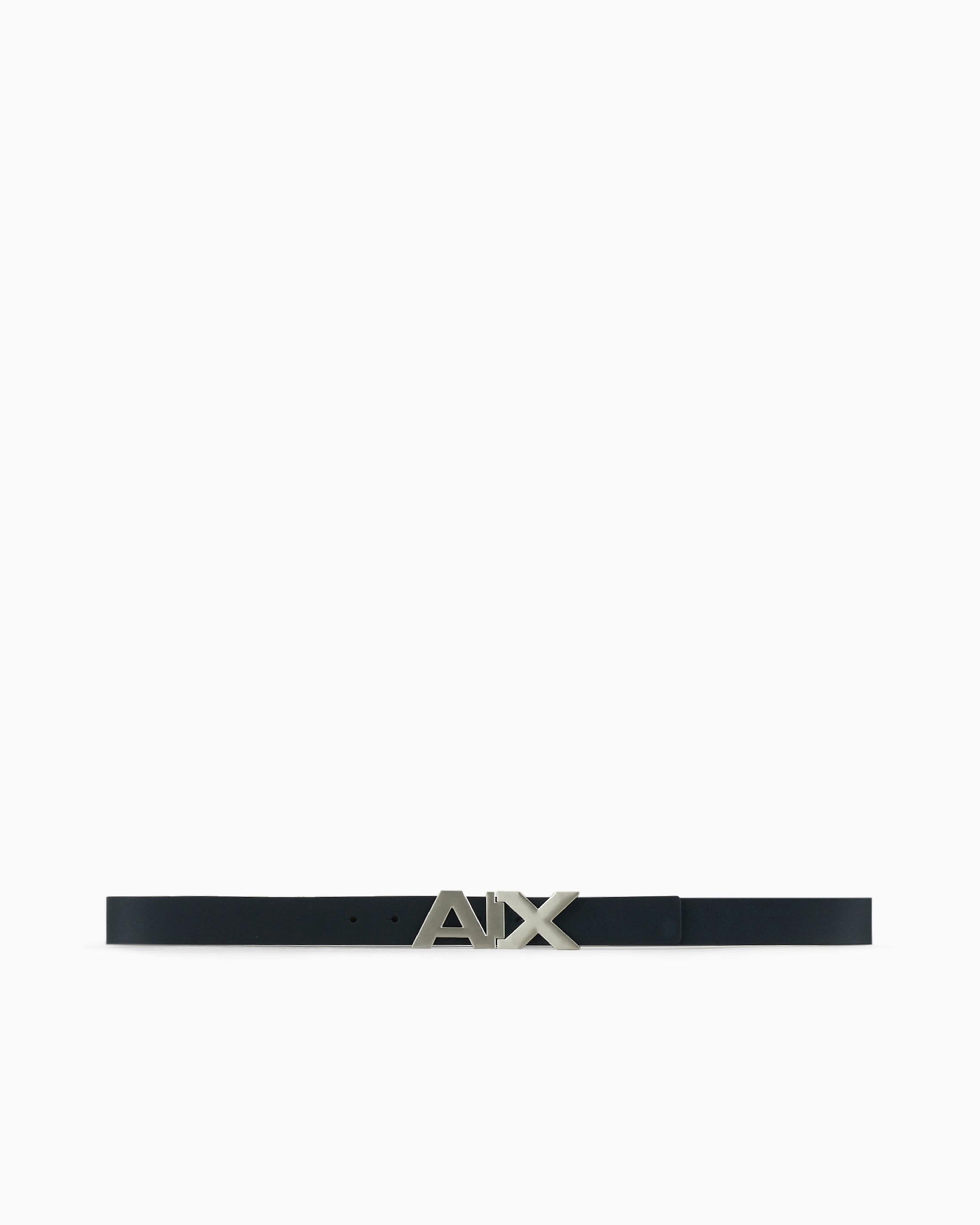 Armani Exchange - Reversible leather belt with satin metal logo buckle, Man, Navy Blue, Size: 32