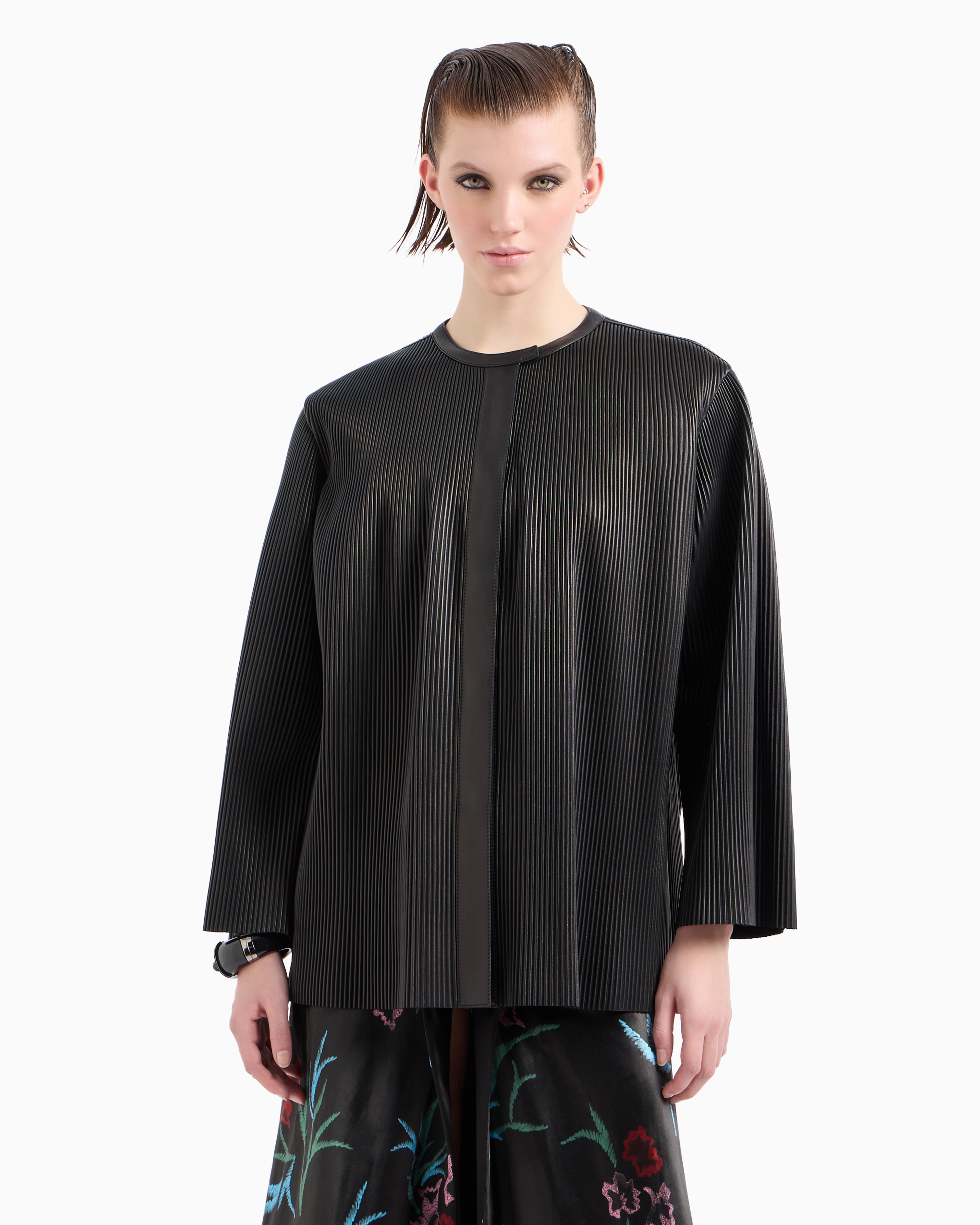 Giorgio Armani Pleated Nappa-leather Blouson In Black