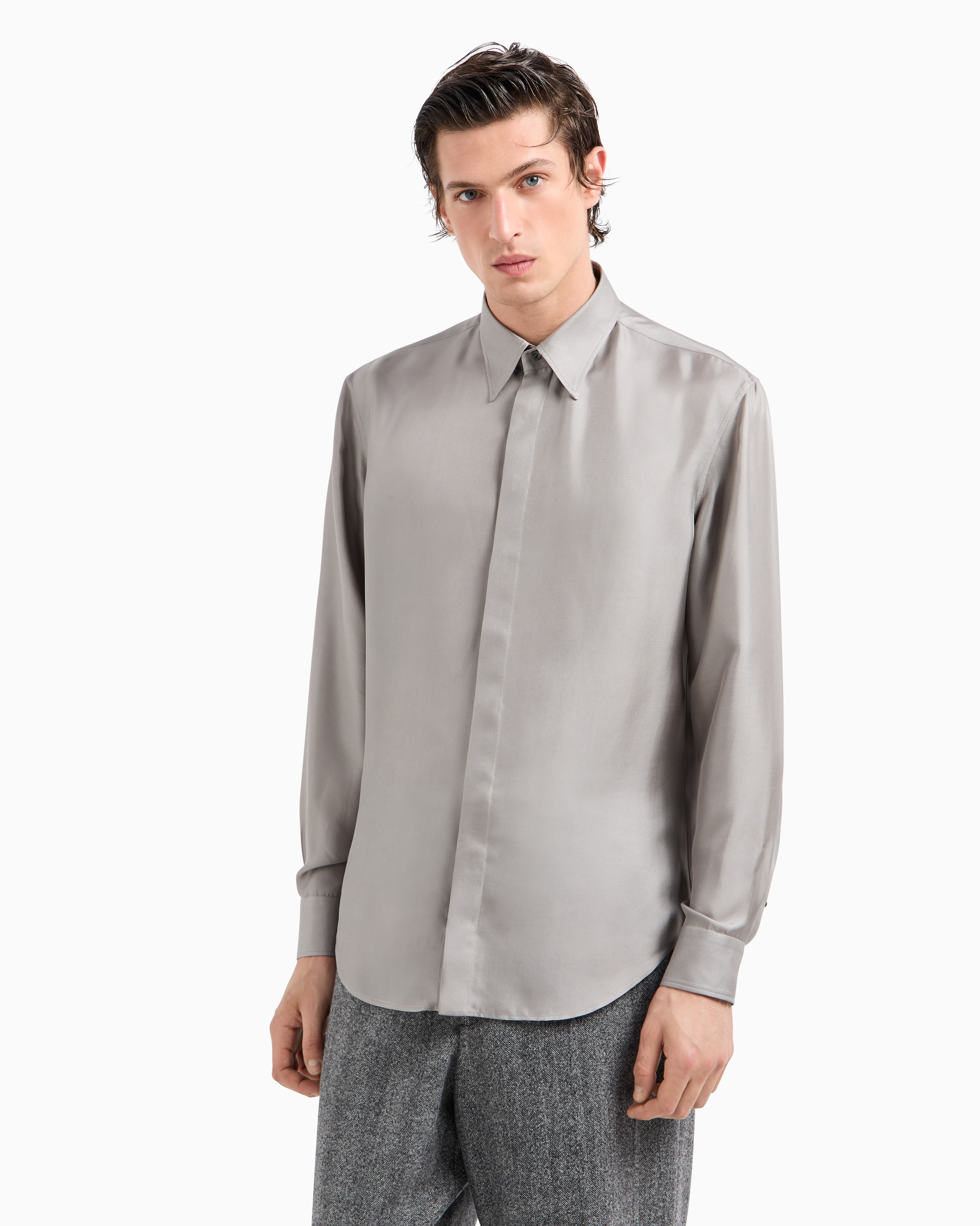 Giorgio Armani Slim-fit, Silk-twill Shirt In White