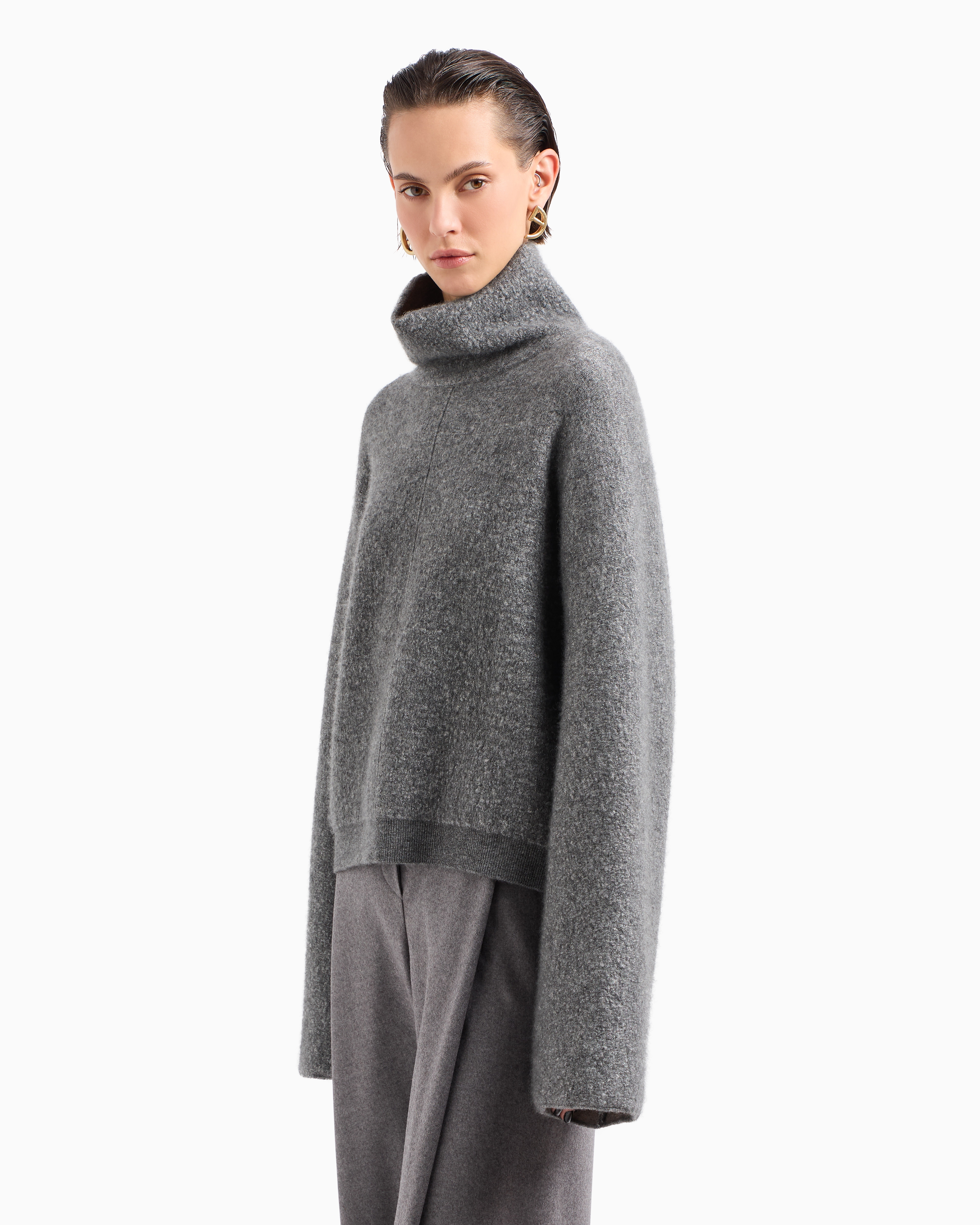 Giorgio Armani Viscose, Cashmere And Silk Mock-neck Jumper In Gray