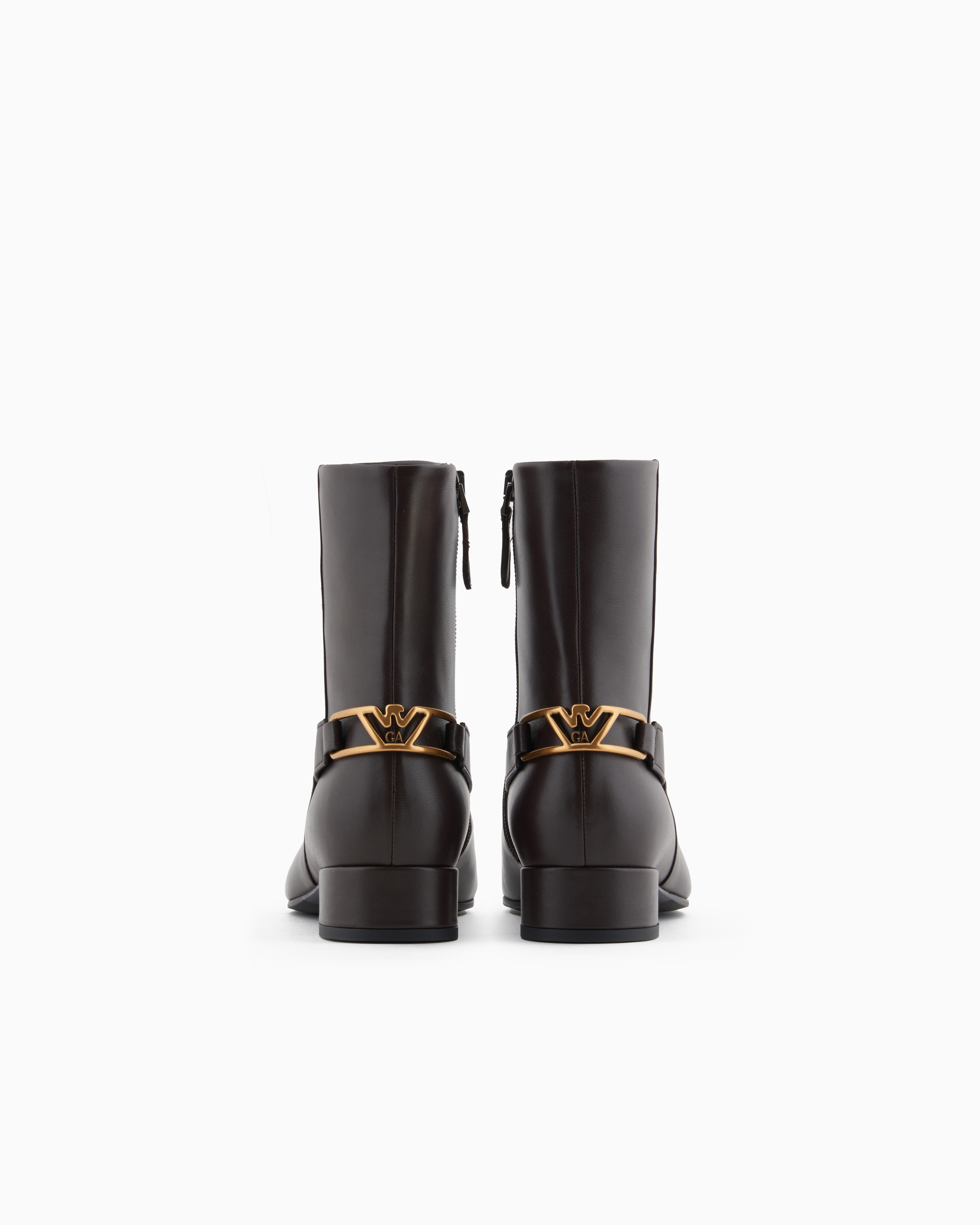 Emporio Armani - Nappa-leather ankle boots with an eagle plate, Woman, Brown, Size: