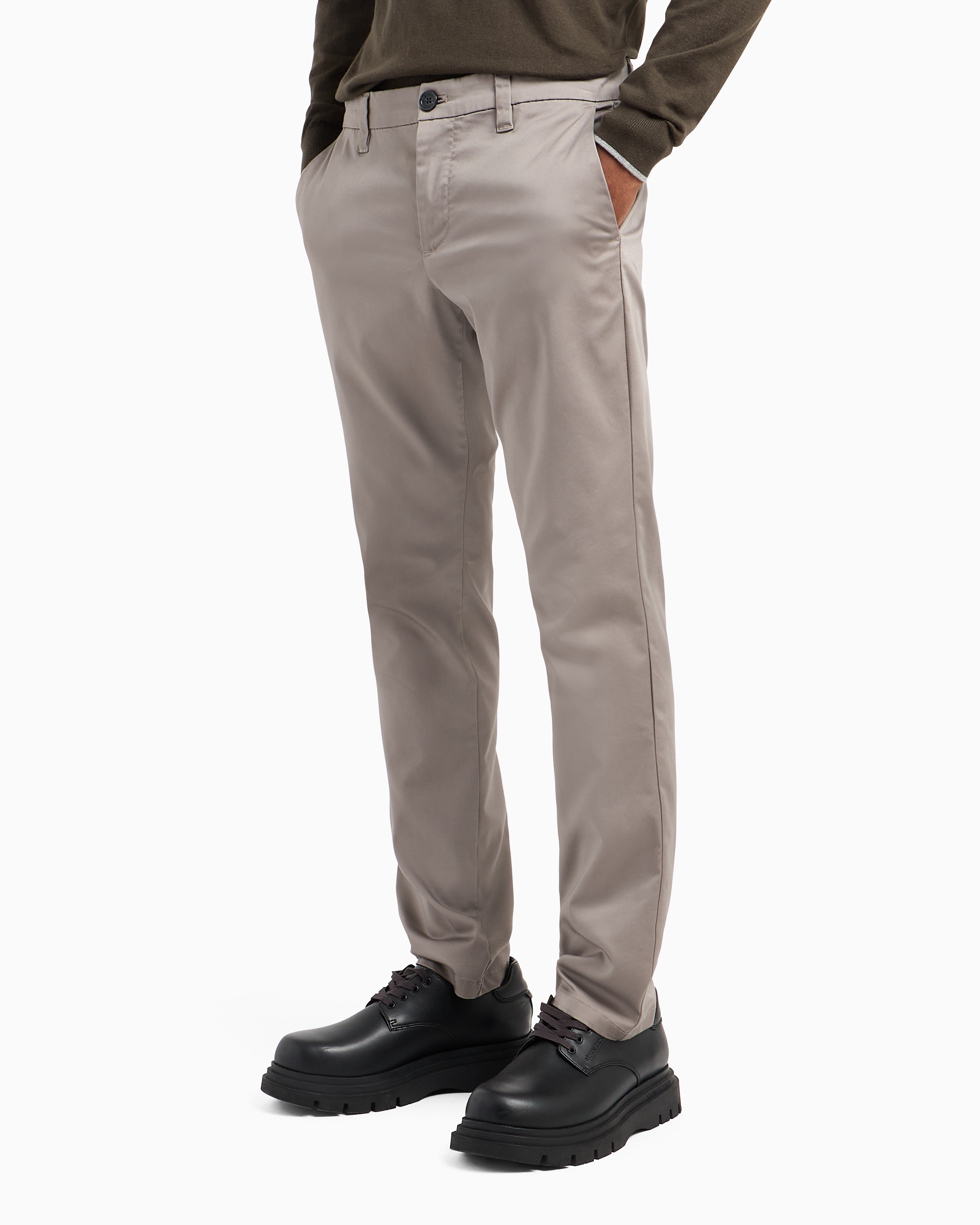 Armani Exchange - Cotton poplin chino trousers, Man, Beige, Size: