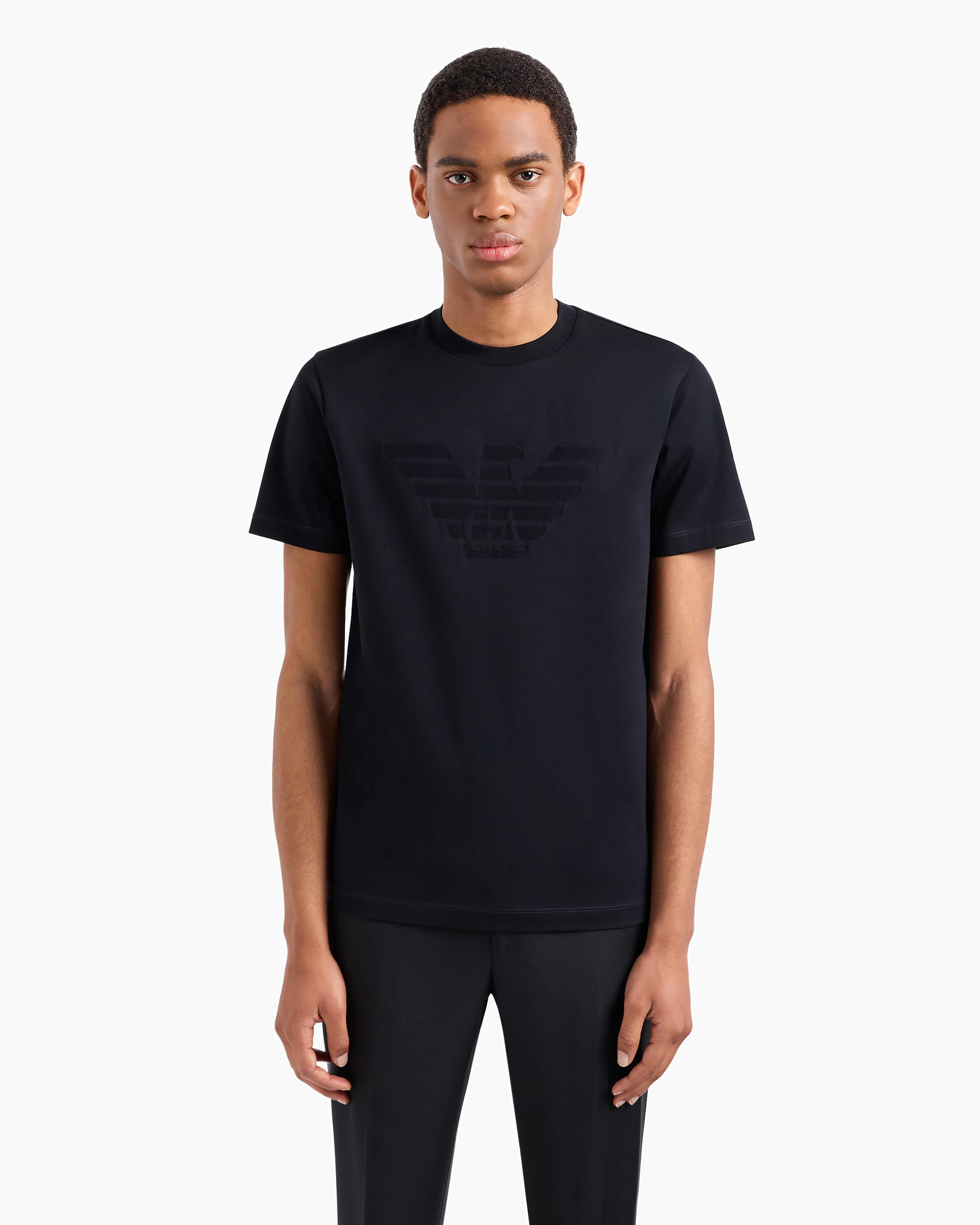 Jersey T-shirt with jacquard logo | Emporio Armani