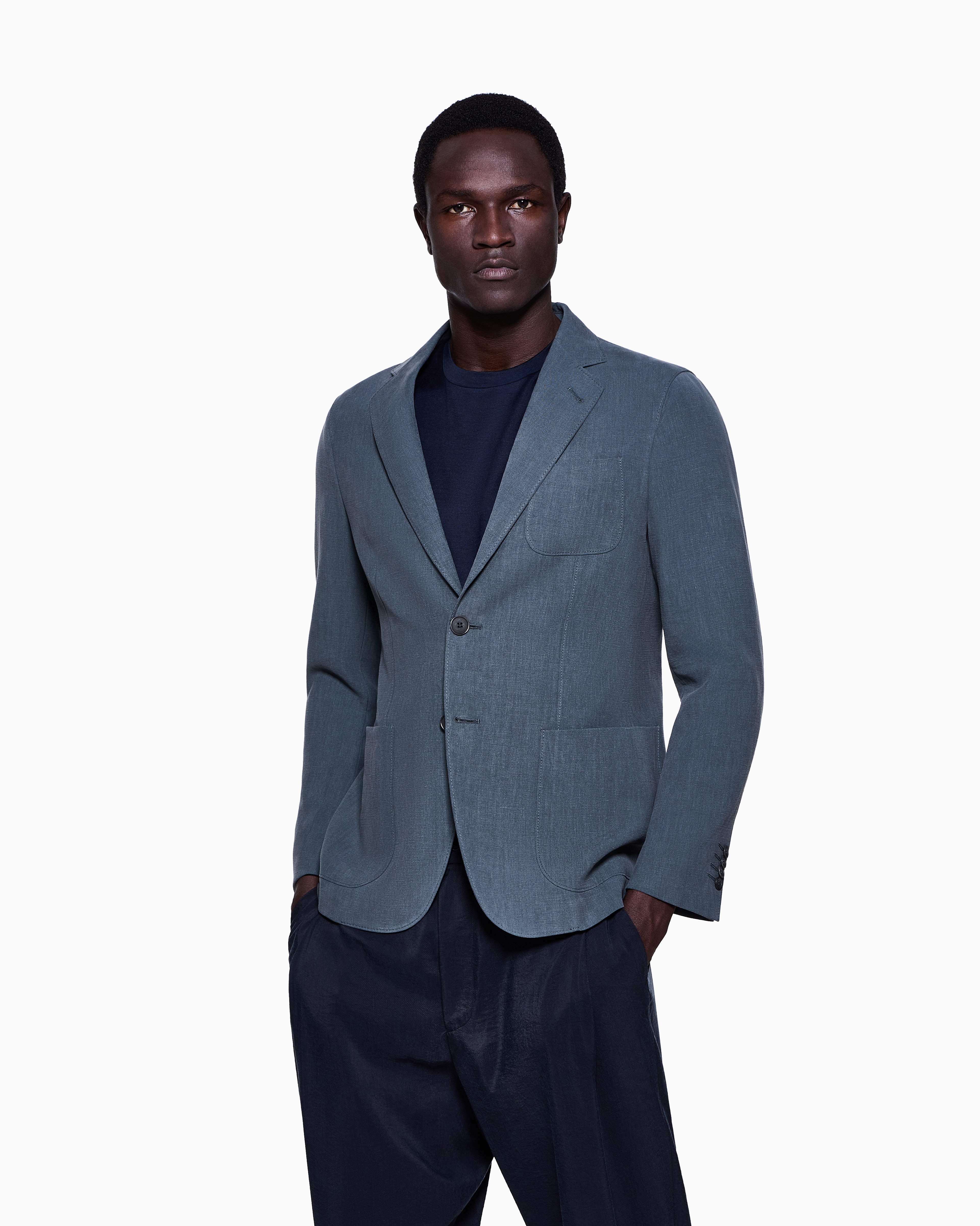 Giorgio Armani Upton Line Single-breasted Jacket In Linen Canvas In Gray