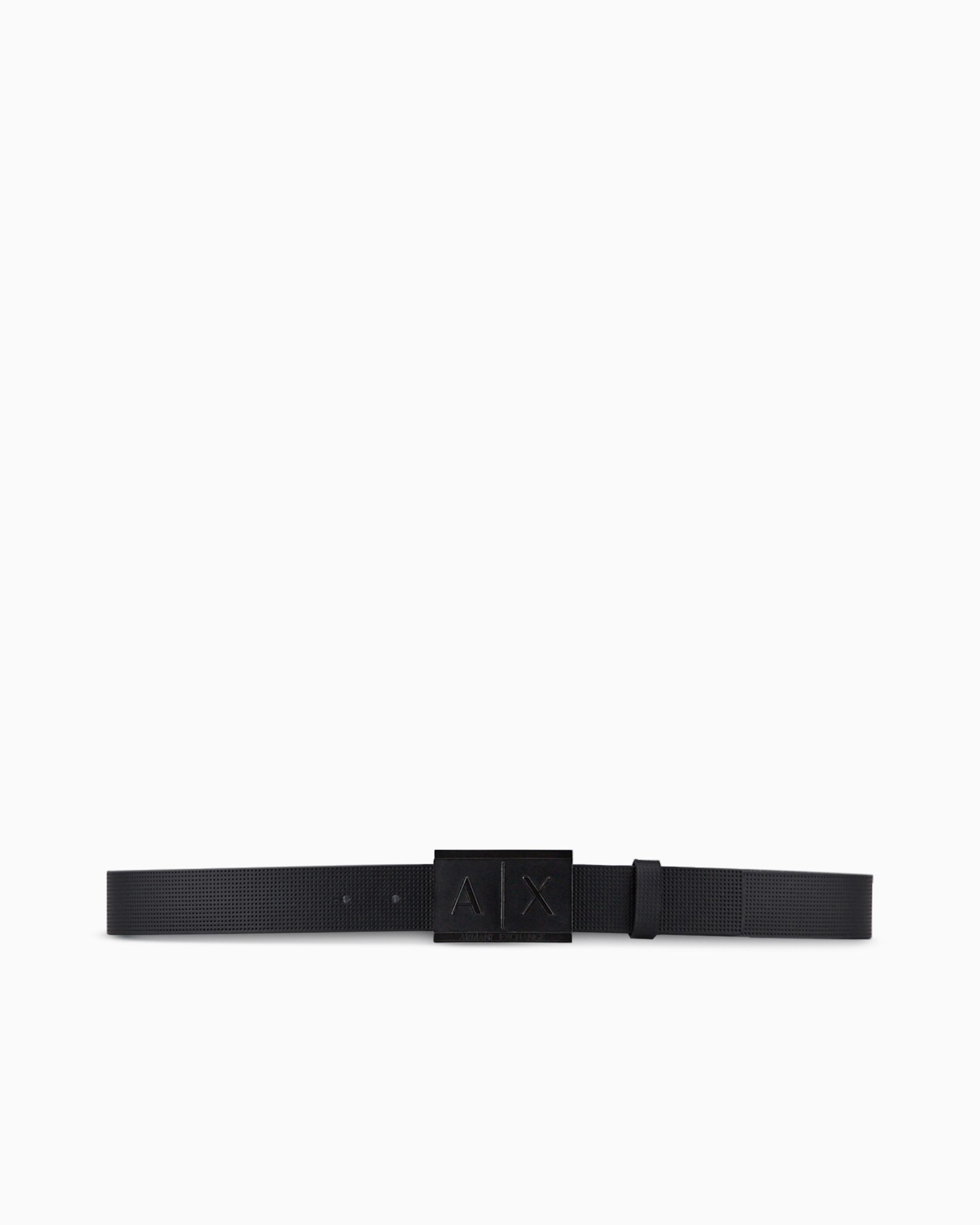 Armani Exchange - Leather belt with rectangular buckle, Man, Black, Size: