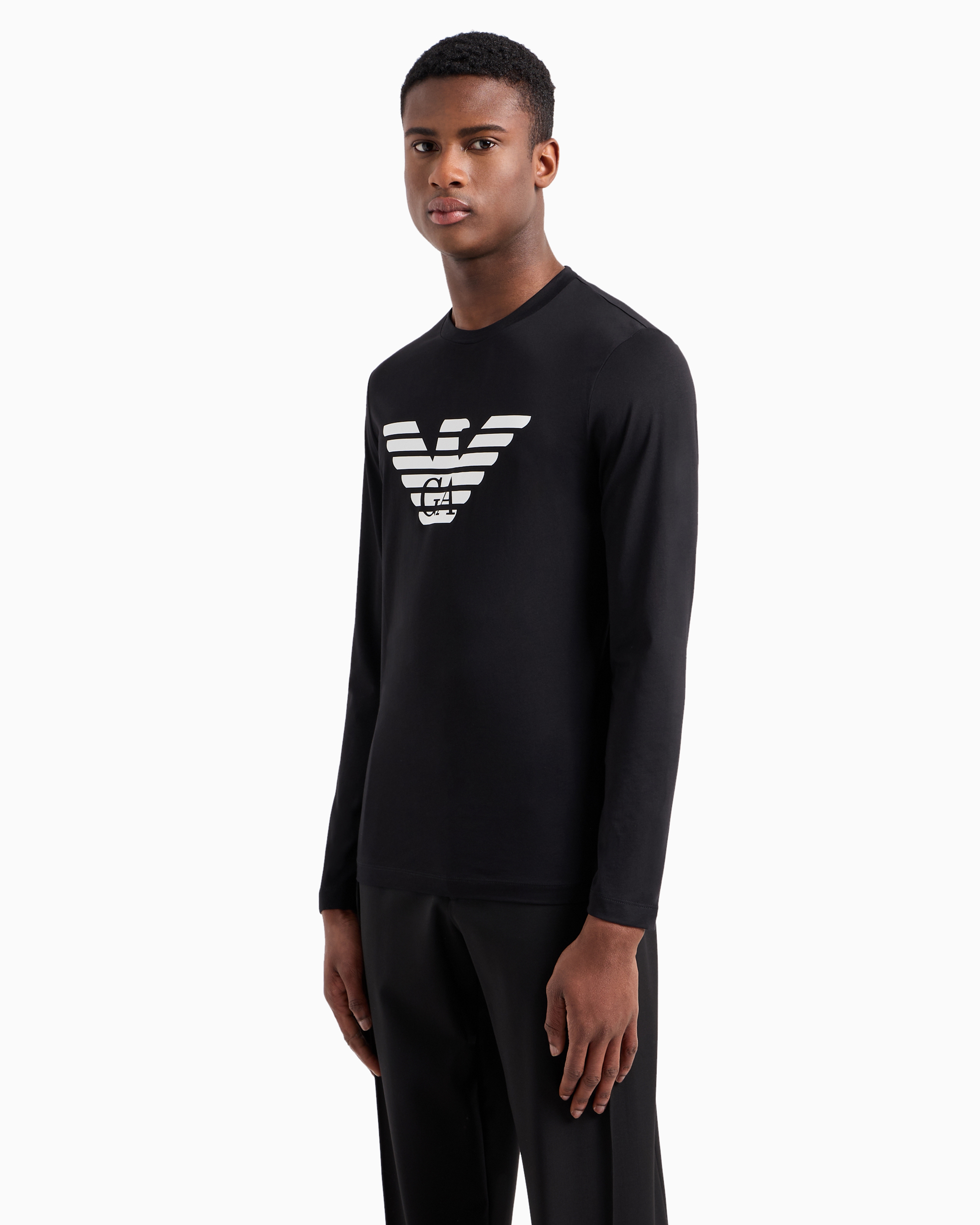 Pima-jersey jumper with printed logo | Emporio Armani