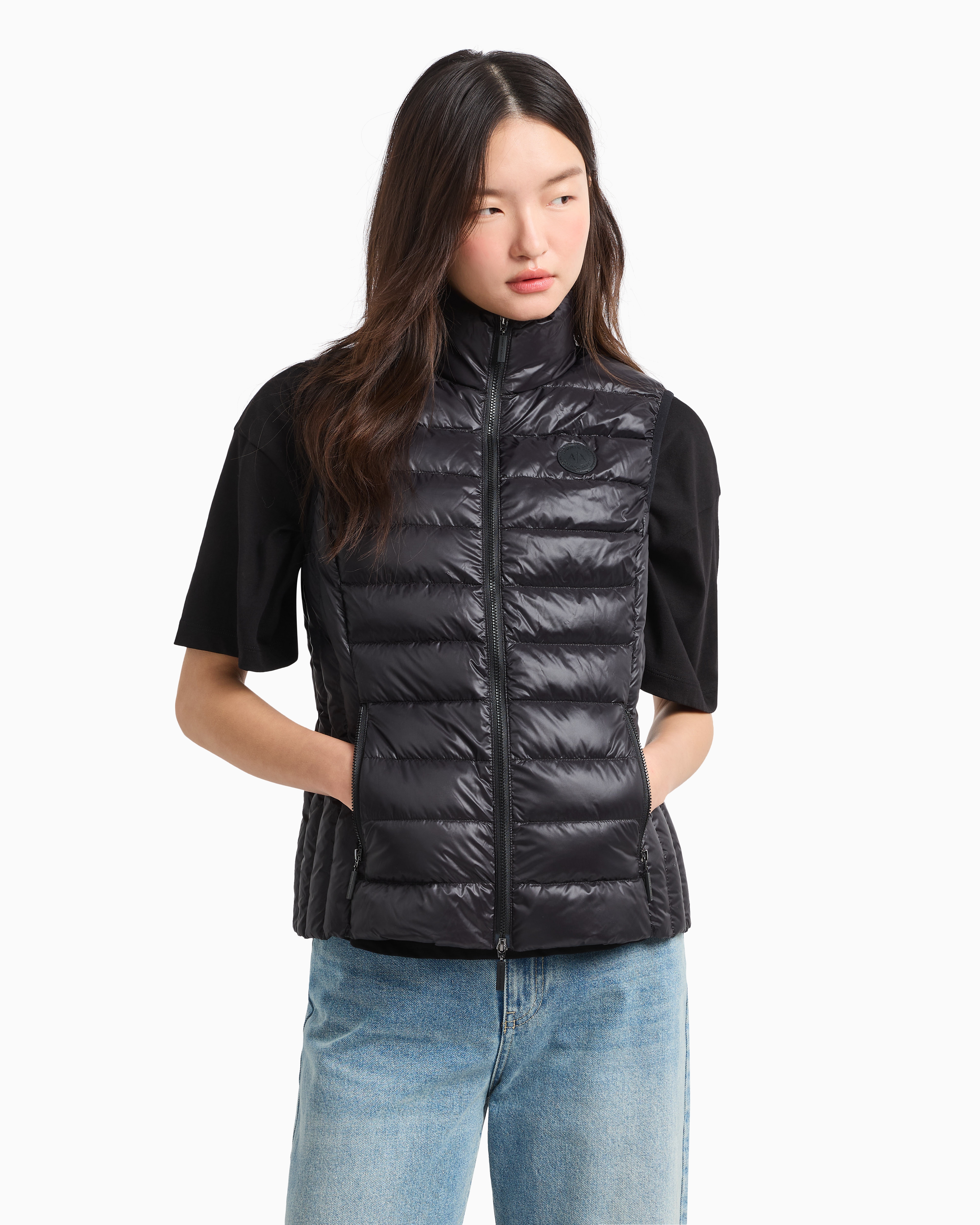 Armani Exchange - Sleeveless Padded Down Jacket, Woman, Black, Size: