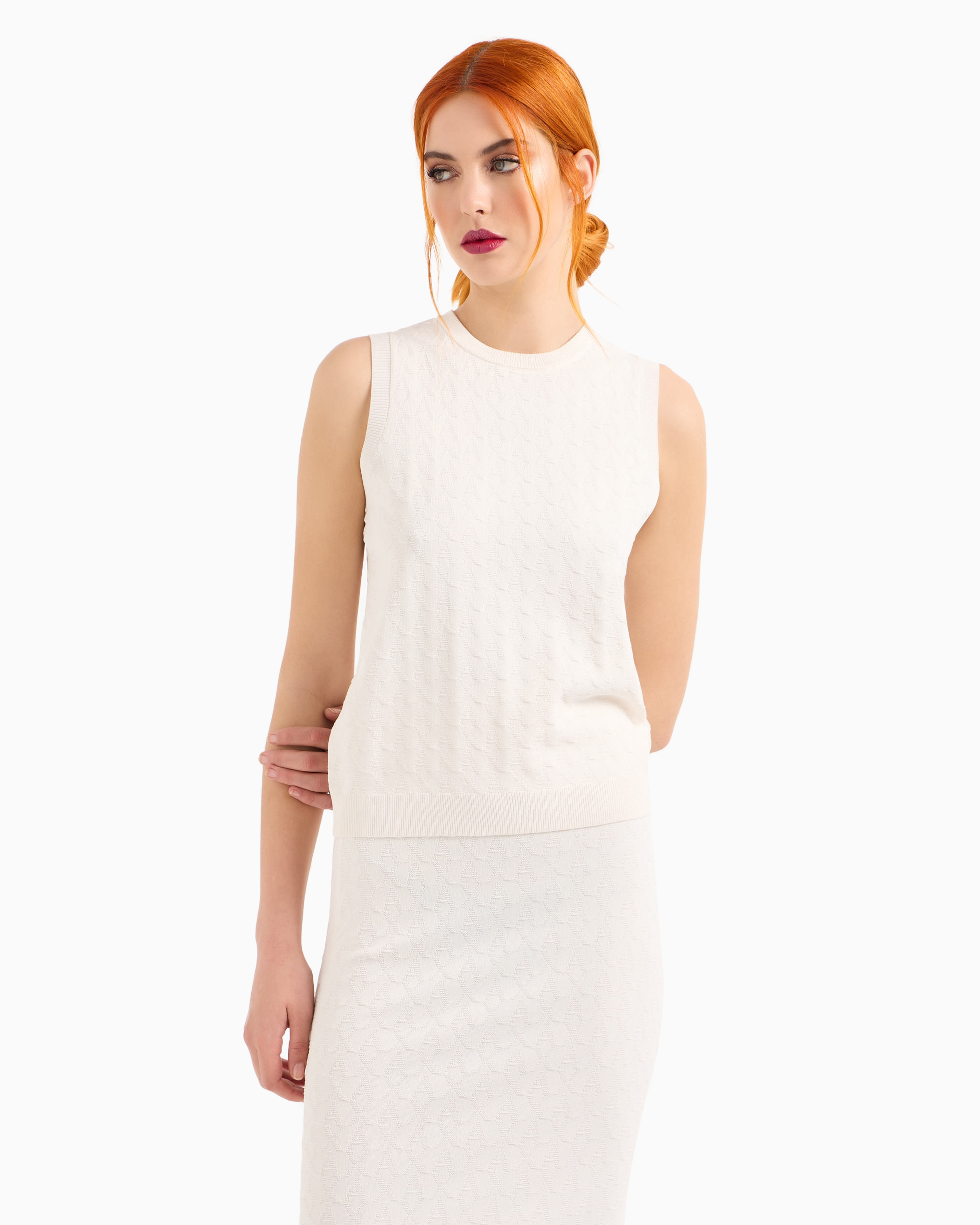 Armani Exchange - Top with allover logo, Woman, White, Size: