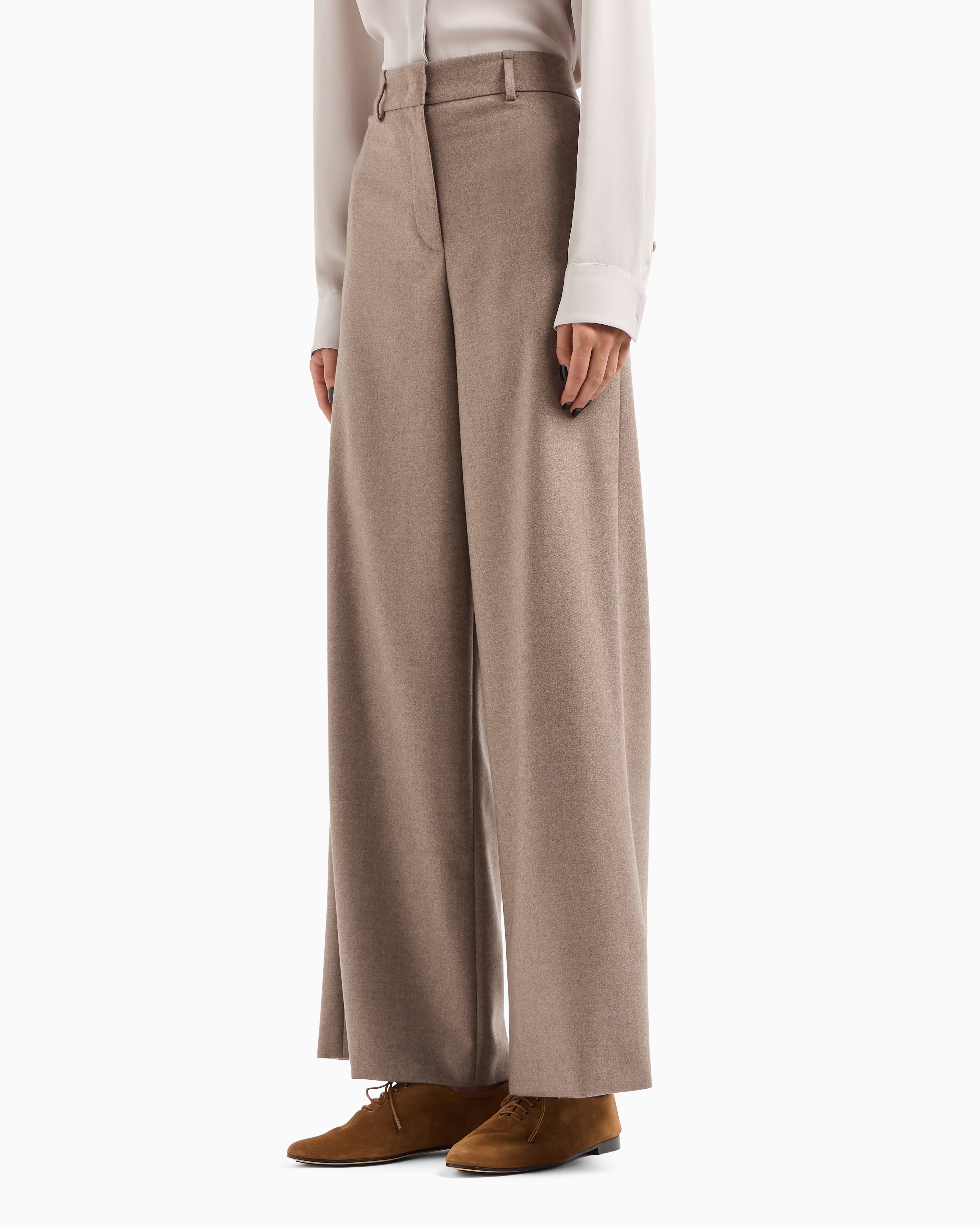 Giorgio Armani Wide-leg Trousers In Cashmere Flannel In Sand