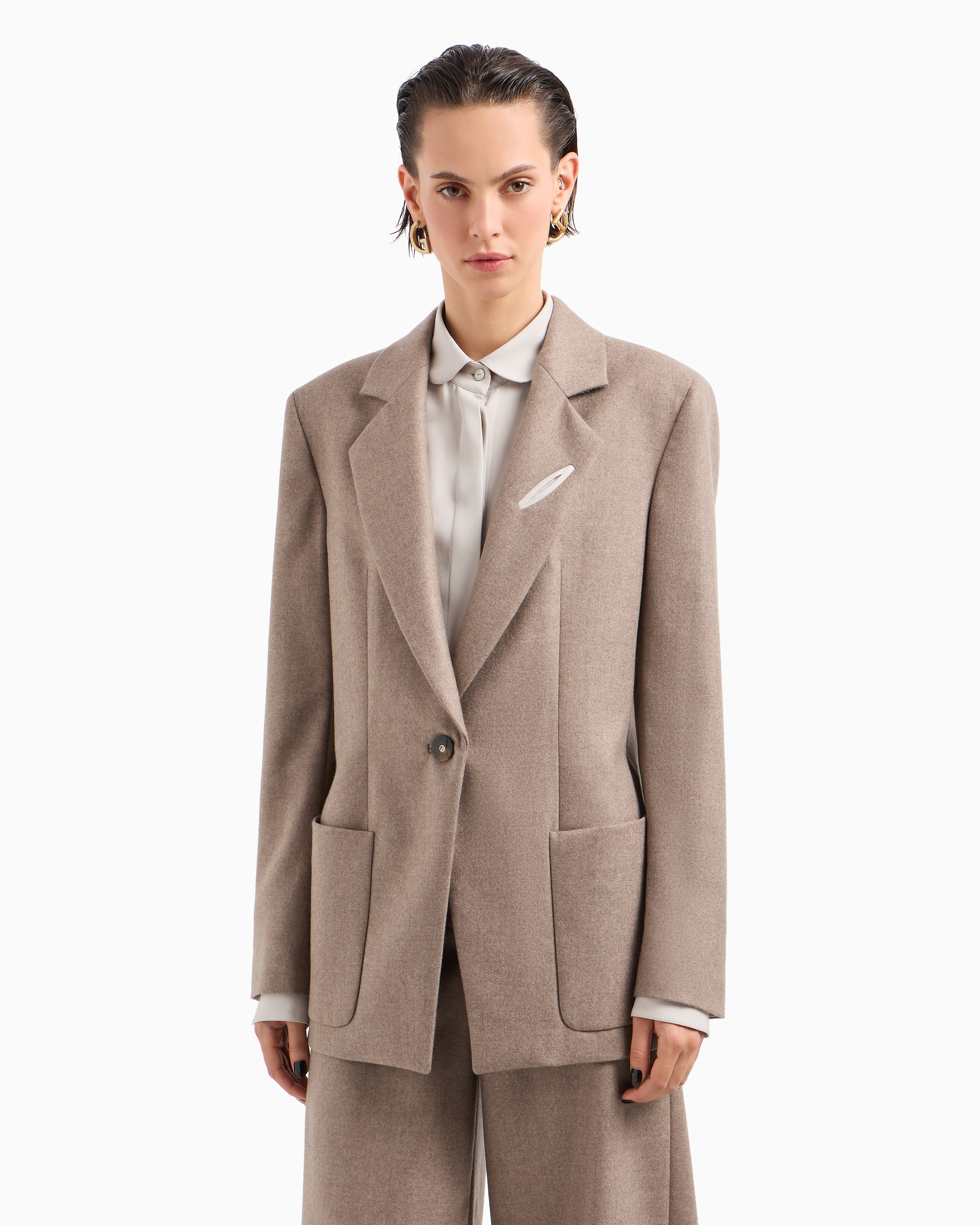 Giorgio Armani Single-breasted Jacket In Cashmere Flannel In Neutral
