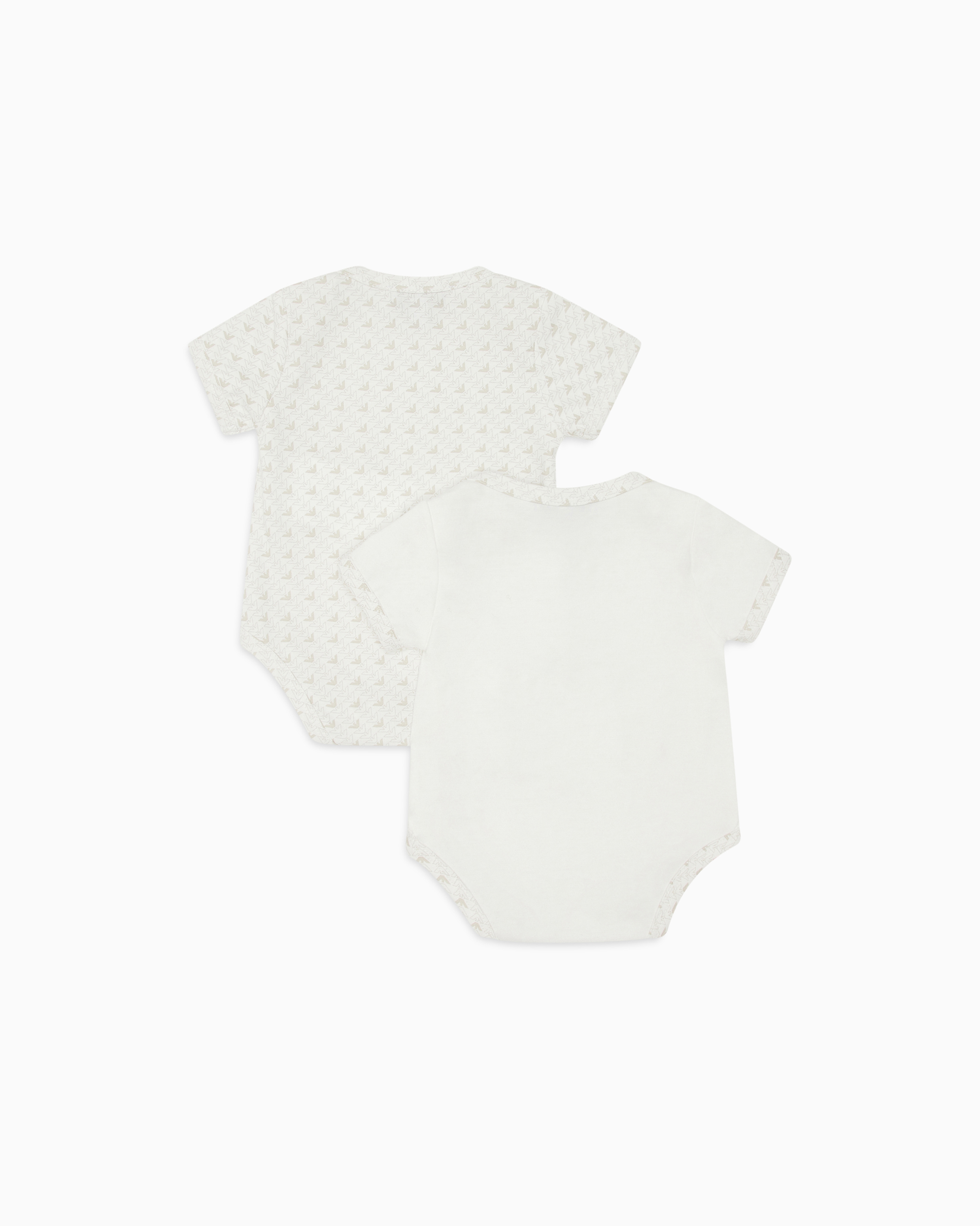 Emporio Armani - Pack of two jersey bodysuits with op-art eagles and logo, Unisex Junior, Beige, Size: